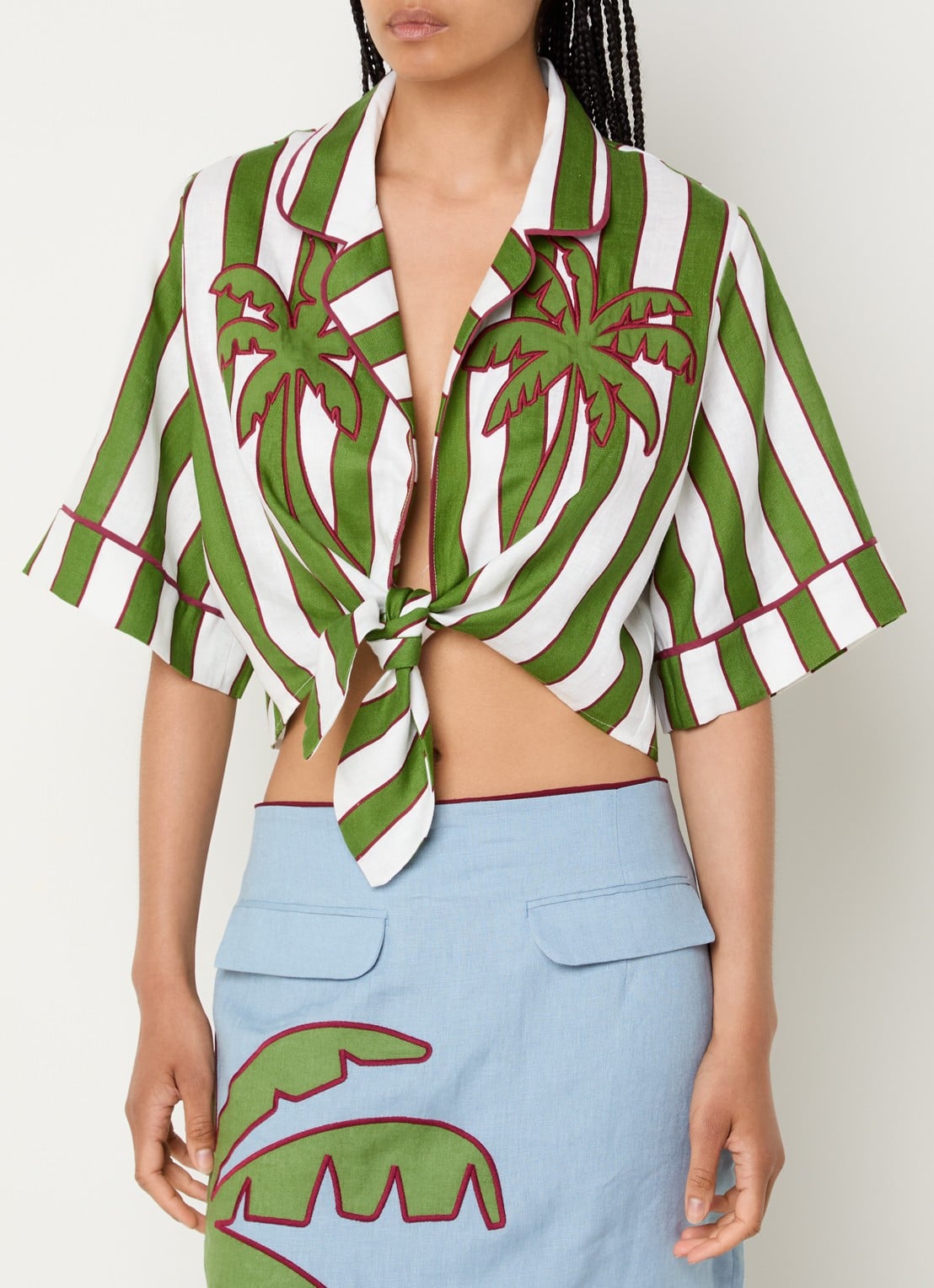 Farm Rio Cropped blouse met van linnen - detail 4 groen