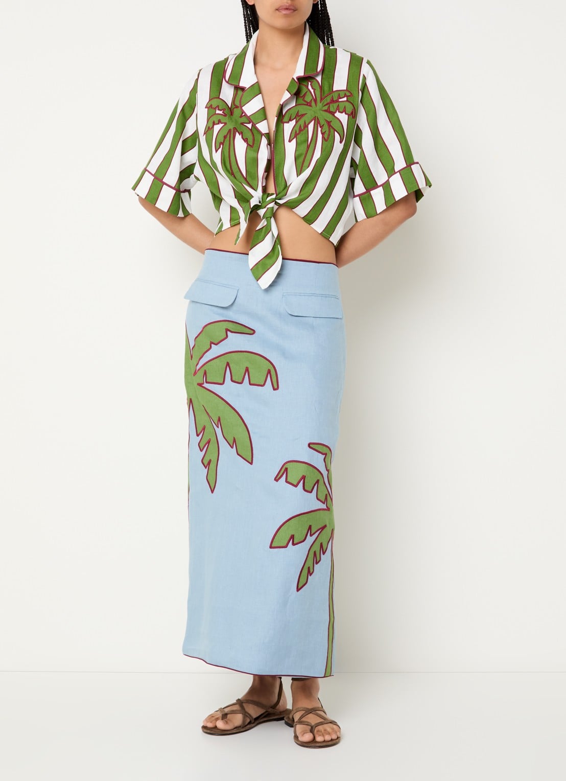 Farm Rio Cropped blouse met van linnen - voorkant 3 groen