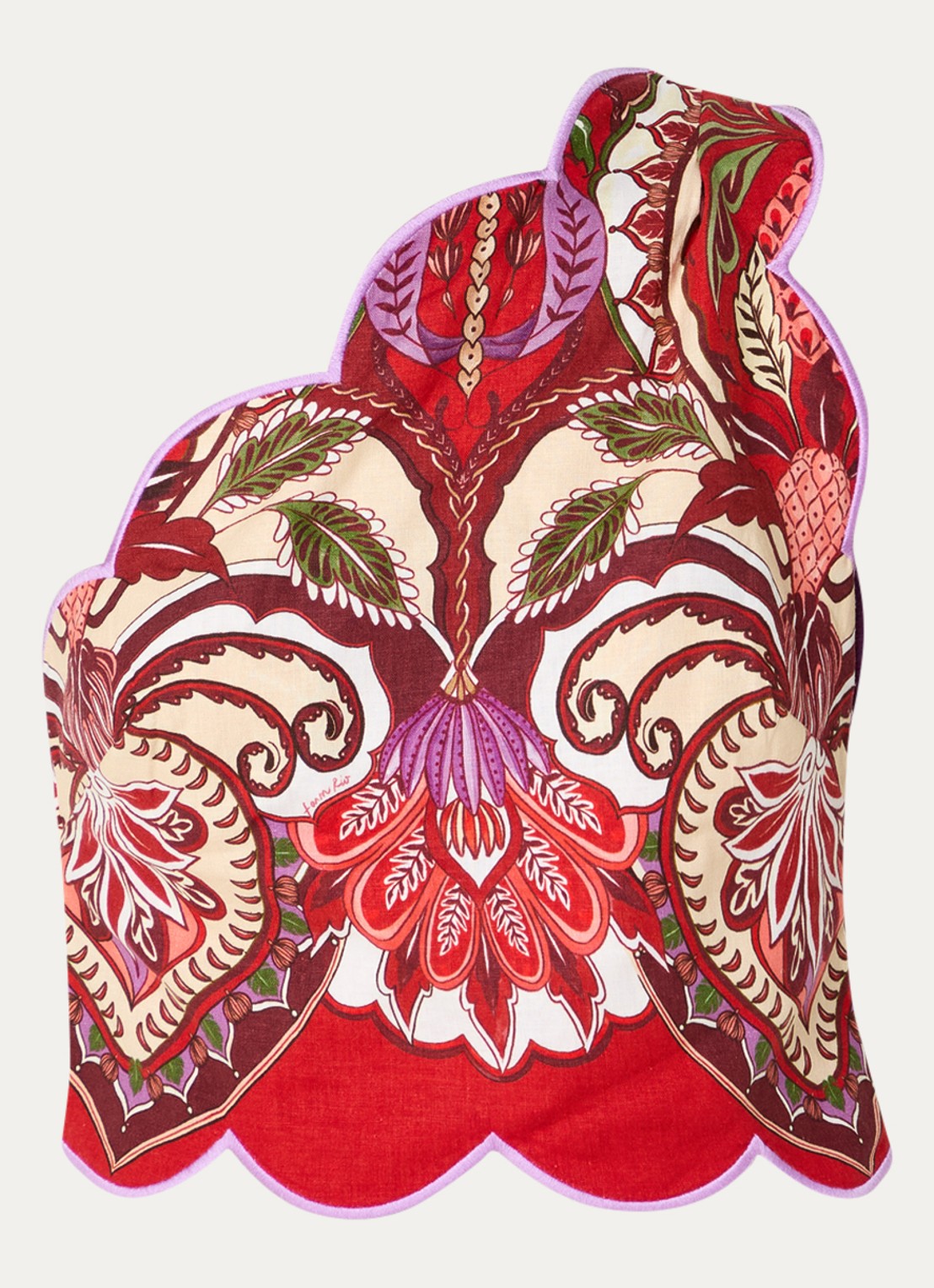 Farm Rio Cropped one shoulder top in linnenblend met print - voorkant 2 rood