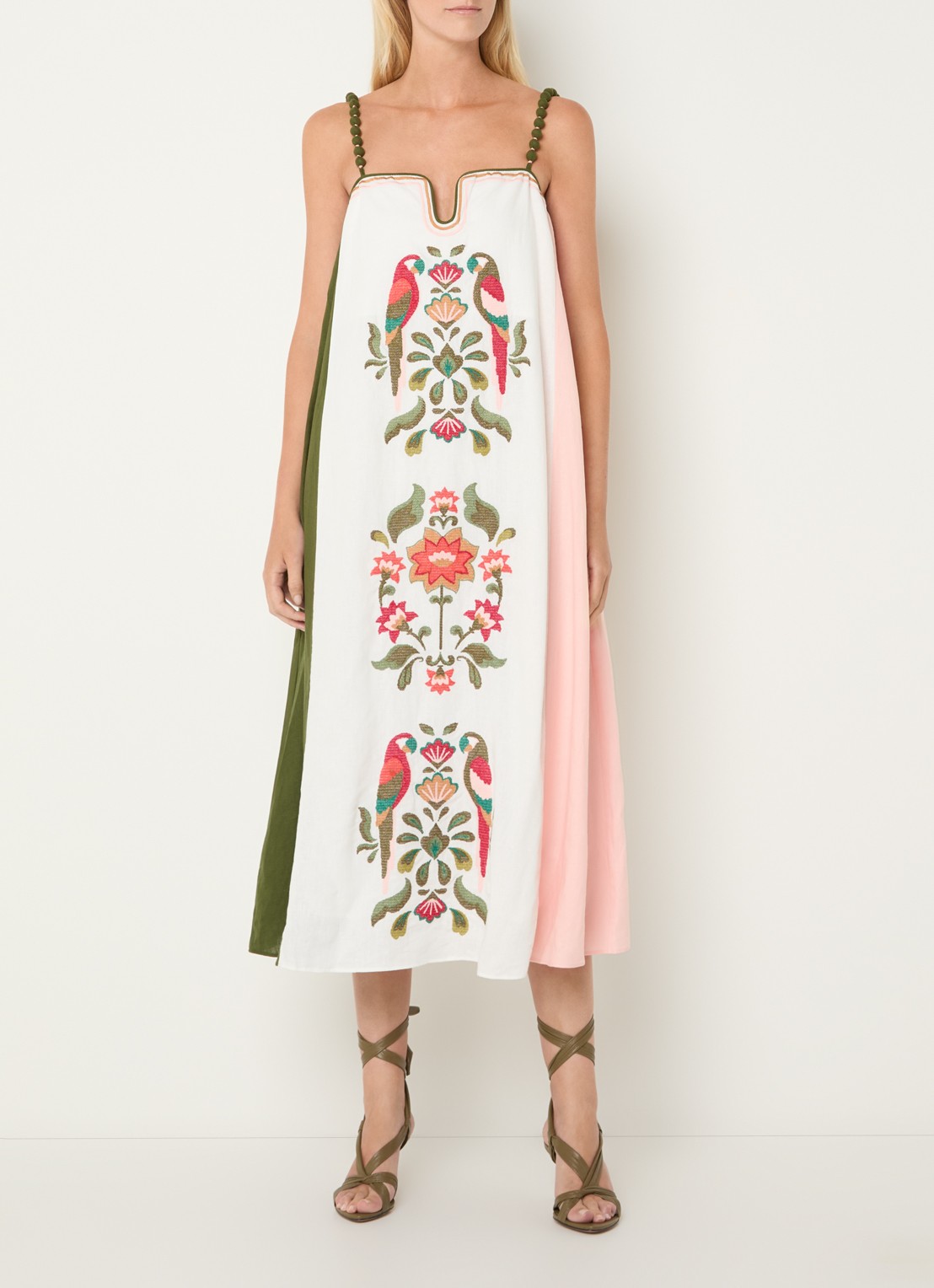 Farm Rio Cross Stich midi jurk met print - detail gebroken wit