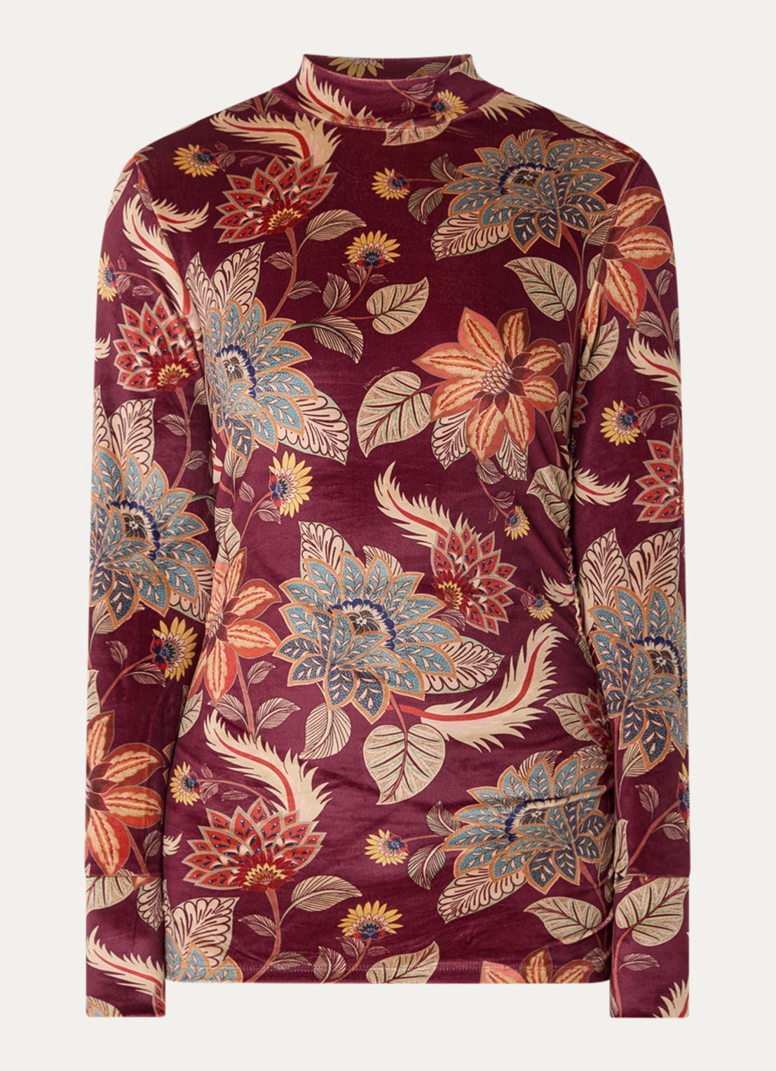 Farm Rio Delhi top met print - voorkant 2 bordeauxrood