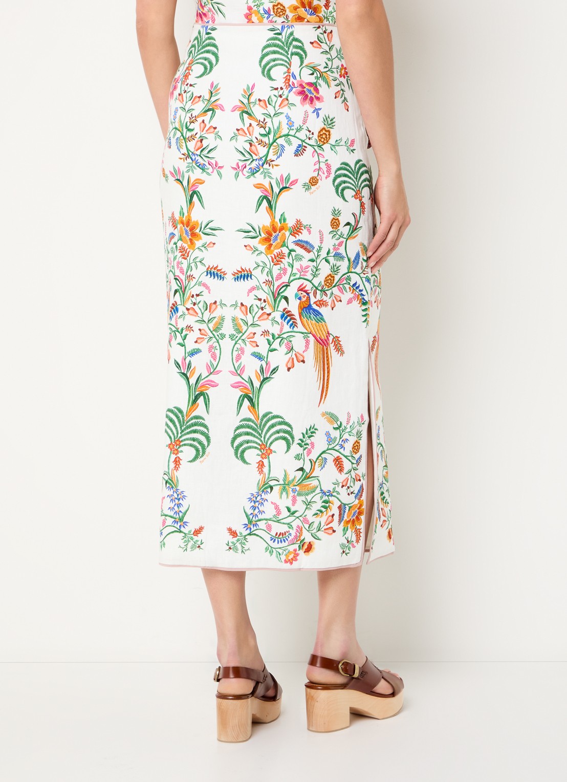 Farm Rio Delicate Forest midi rok van linnen met bloemenprint - achterkant 2 gebroken wit