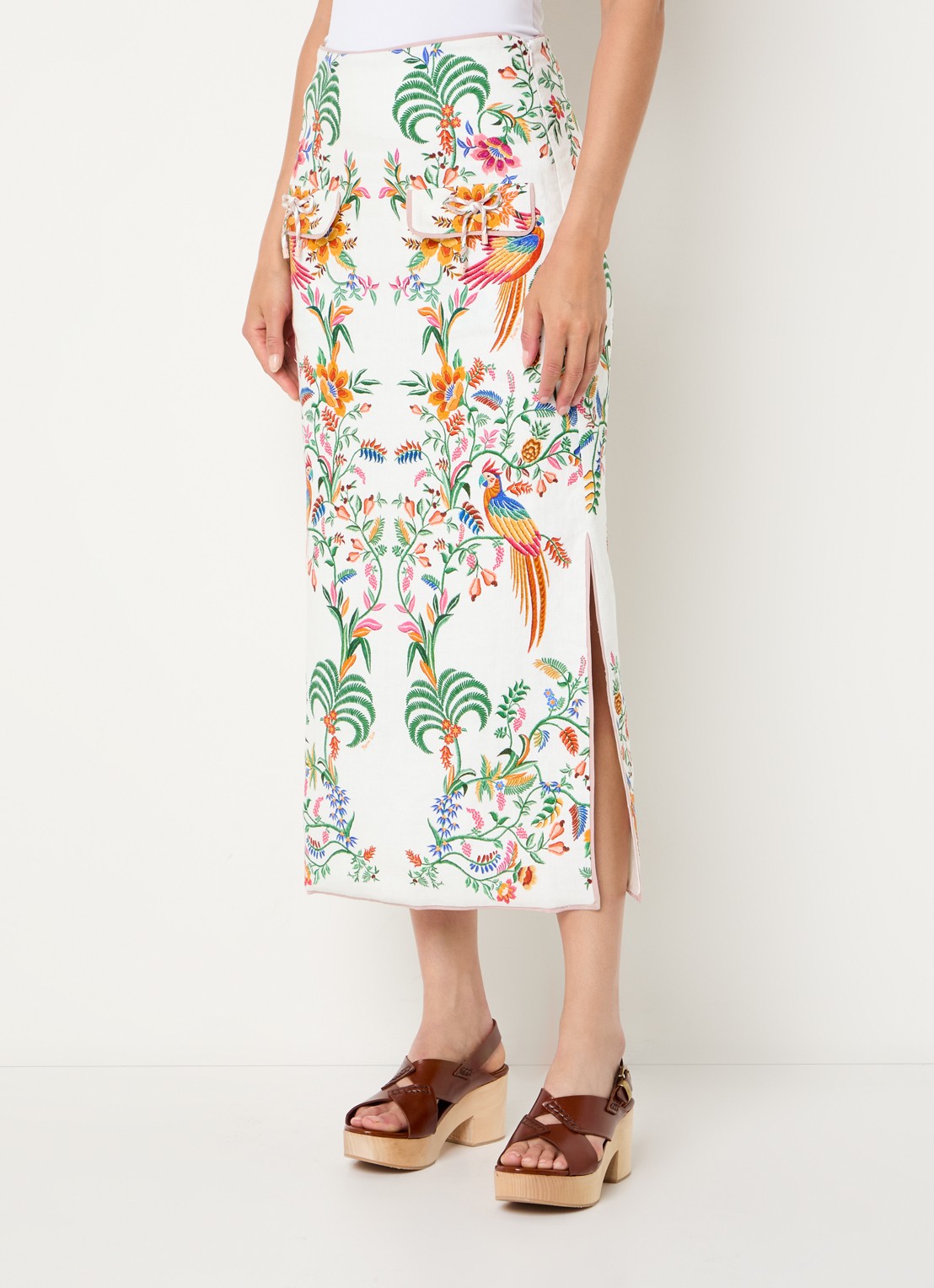 Farm Rio Delicate Forest midi rok van linnen met bloemenprint - detail gebroken wit