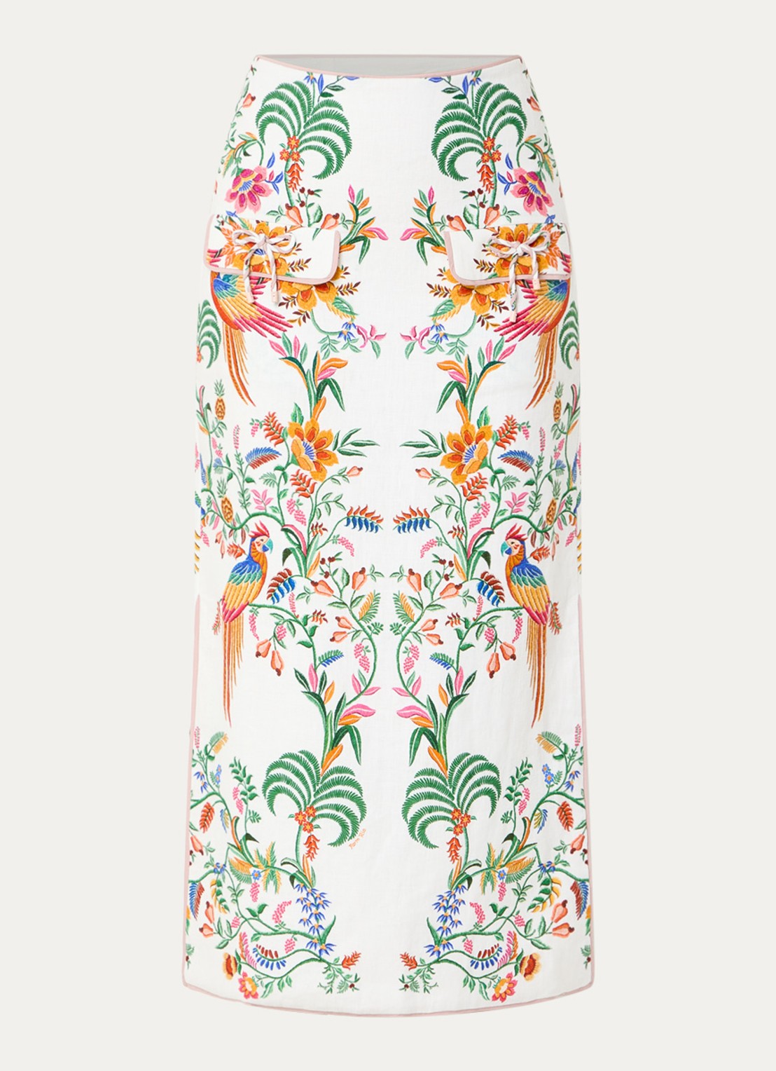 Farm Rio Delicate Forest midi rok van linnen met bloemenprint - voorkant 3 gebroken wit