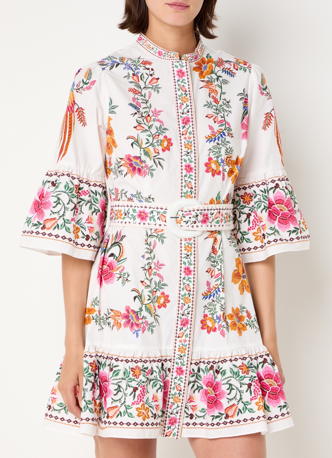 Farm Rio Delicate Forest mini blousejurk van  katoen - detail gebroken wit