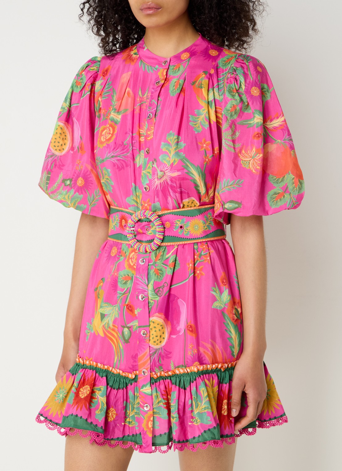 Farm Rio Delicate Fruit Garden mini blousejurk met bloemenprint - detail 4 roze
