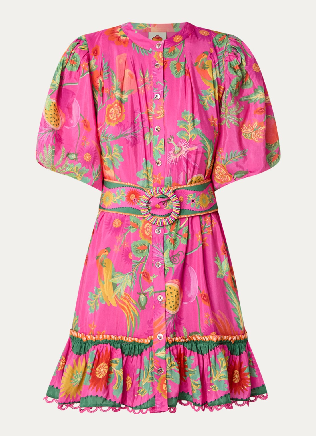 Farm Rio Delicate Fruit Garden mini blousejurk met bloemenprint - voorkant 2 roze