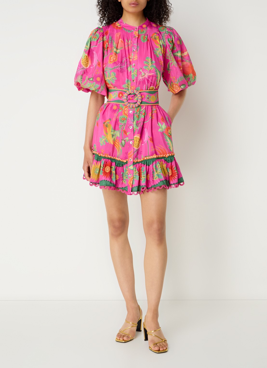 Farm Rio Delicate Fruit Garden mini blousejurk met bloemenprint - voorkant 3 roze