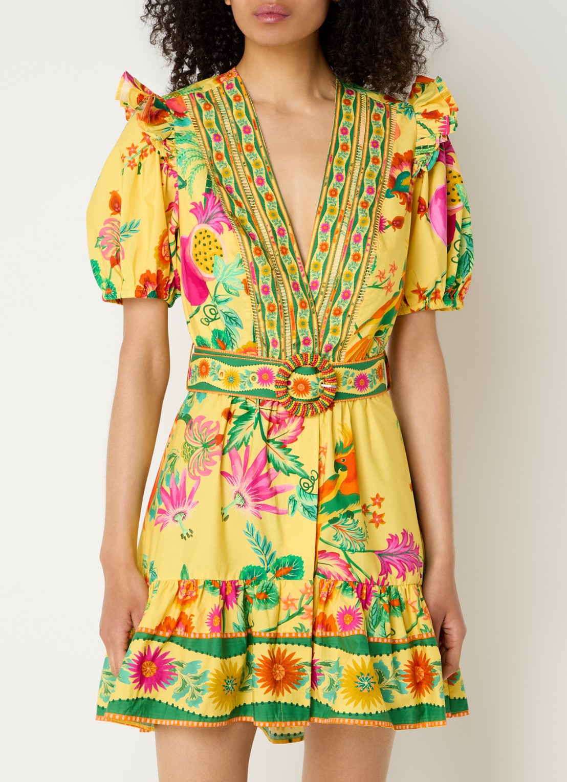 Farm Rio Delicate Fruit Garden mini tuniekjurk met bloemenprint - detail 2 geel