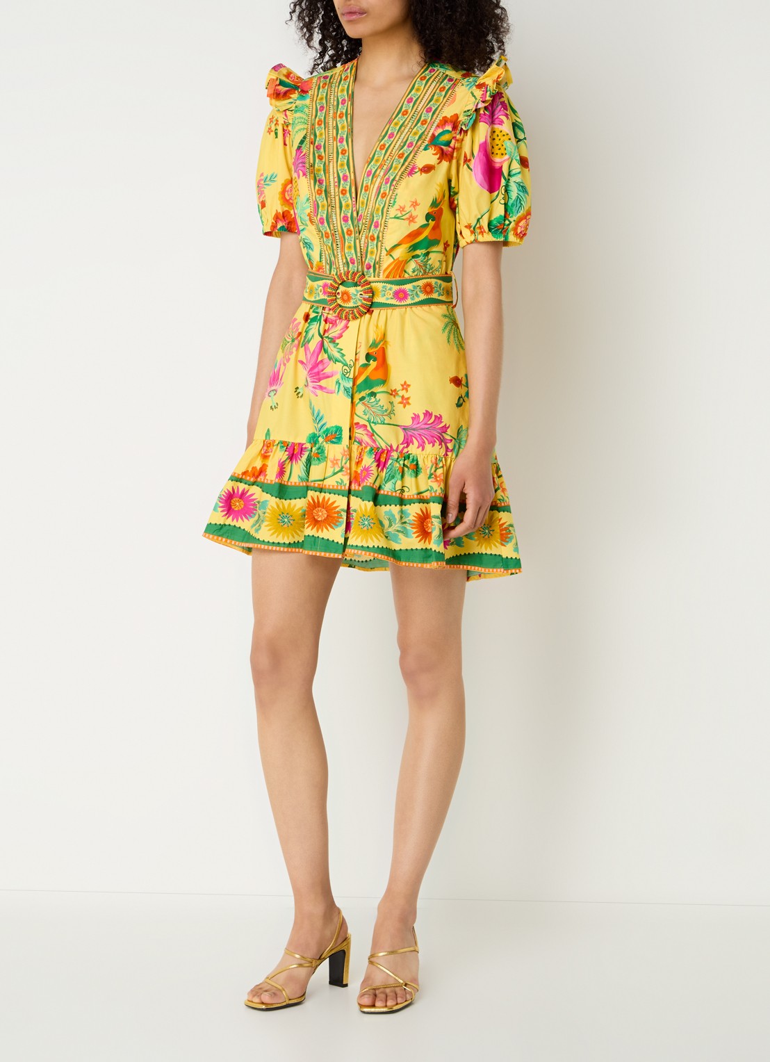 Farm Rio Delicate Fruit Garden mini tuniekjurk met bloemenprint - voorkant 4 geel