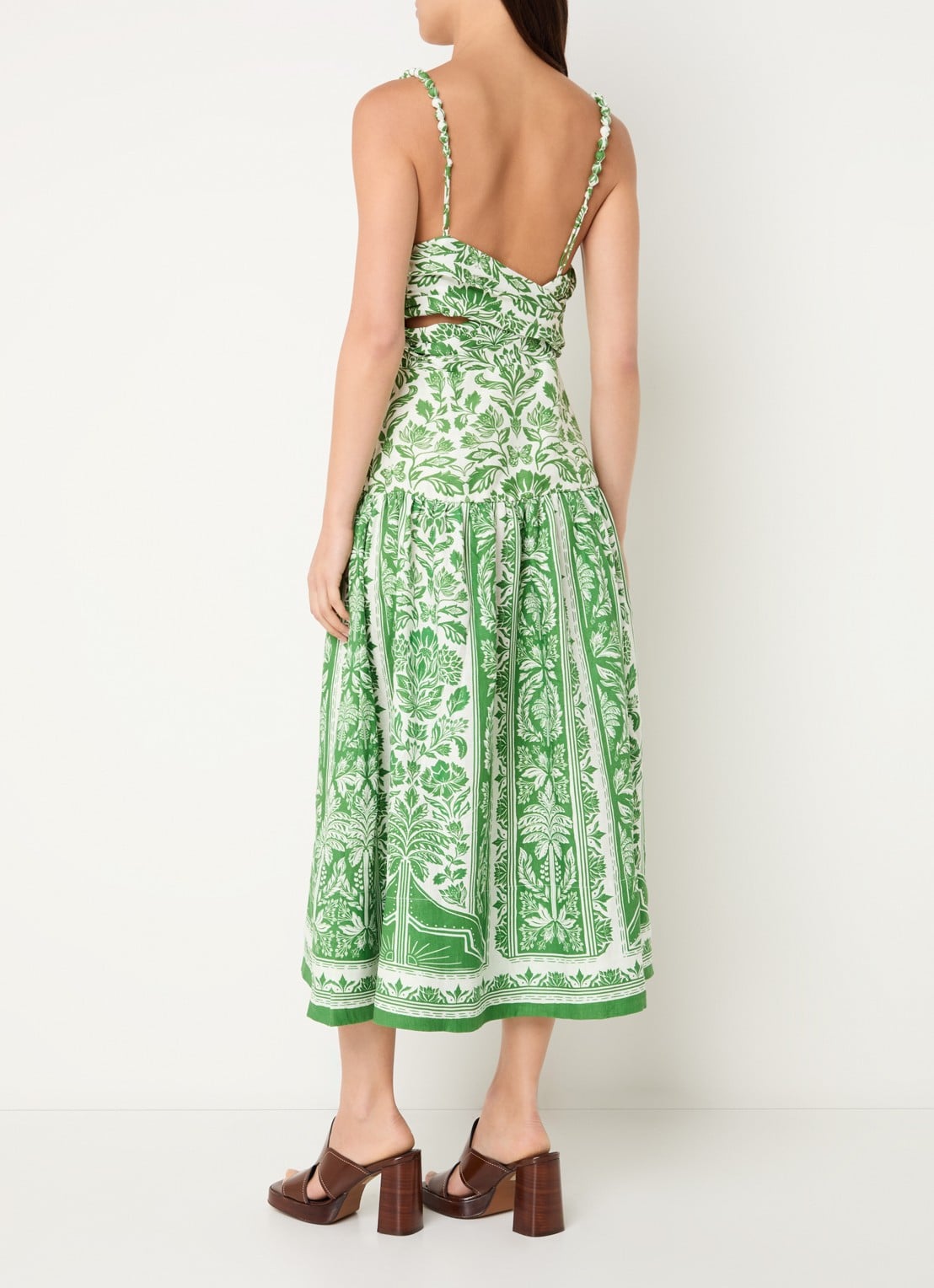 Farm Rio Delicate midi jurk van linnen met print - achterkant groen