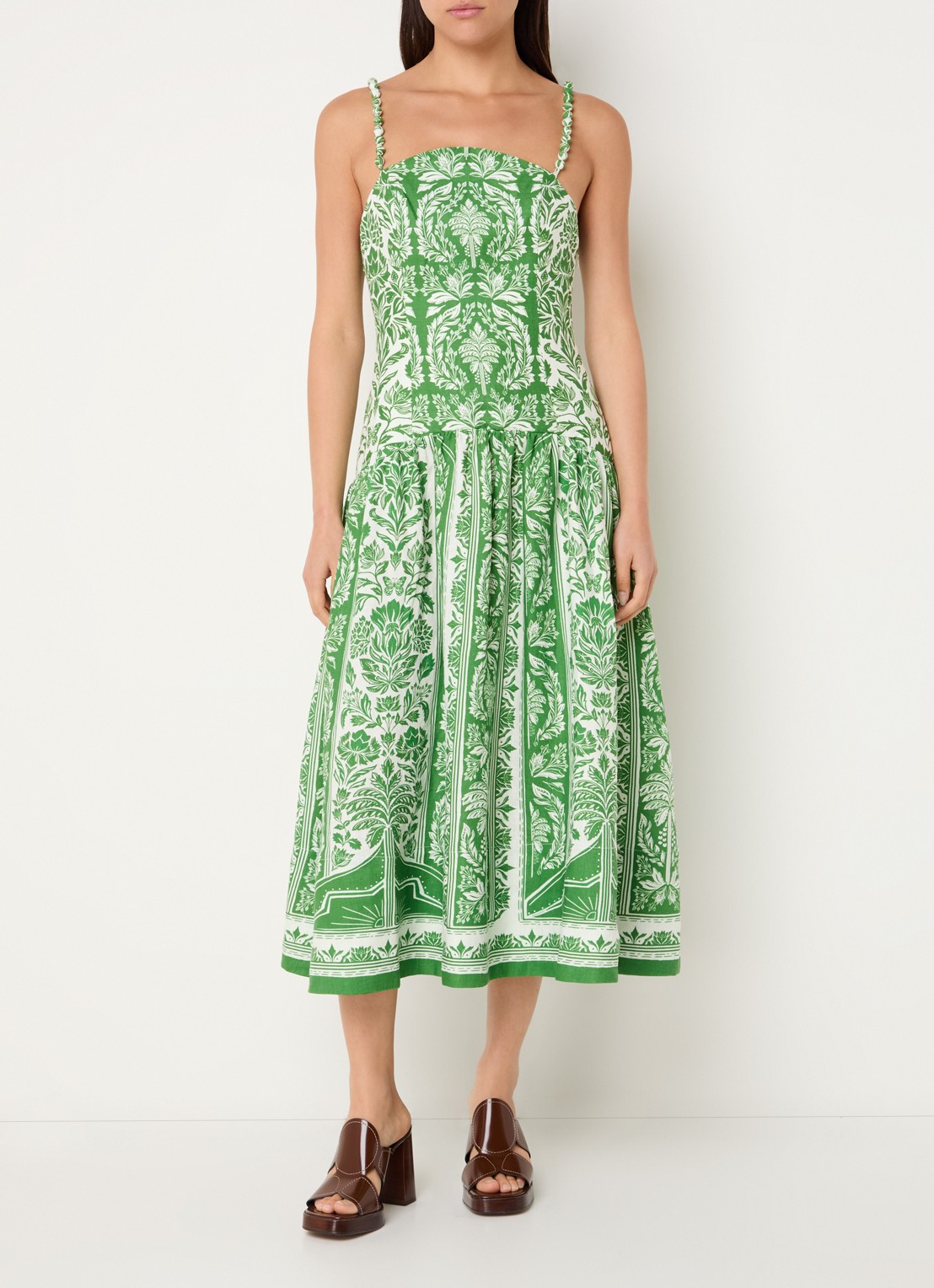Farm Rio Delicate midi jurk van linnen met print - detail 4 groen