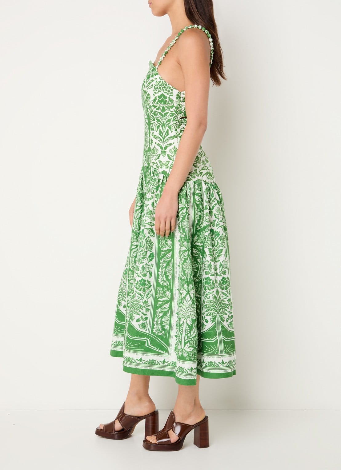Farm Rio Delicate midi jurk van linnen met print - voorkant 3 groen