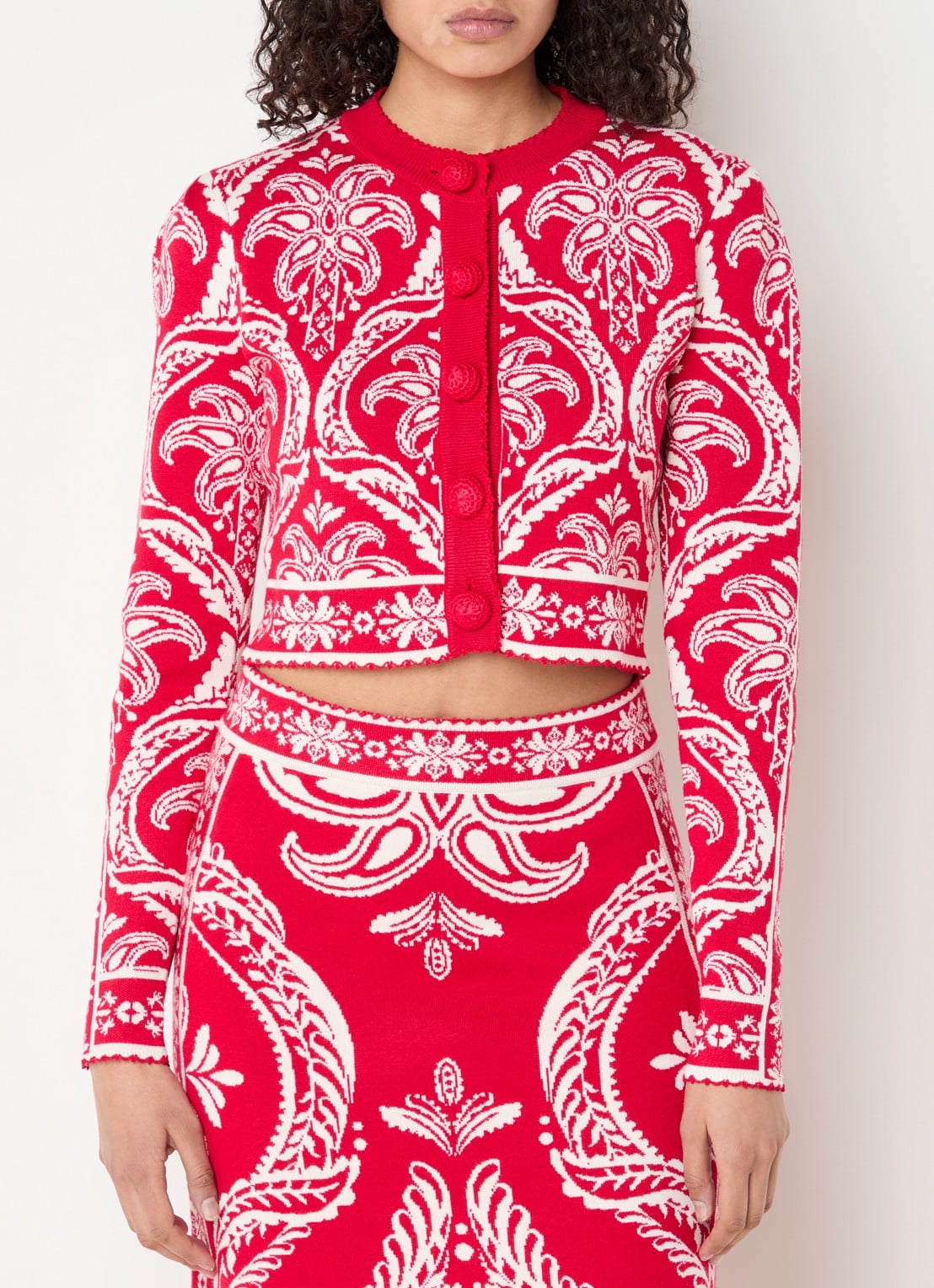 Farm Rio Fijngebreid cropped vest met print - detail rood