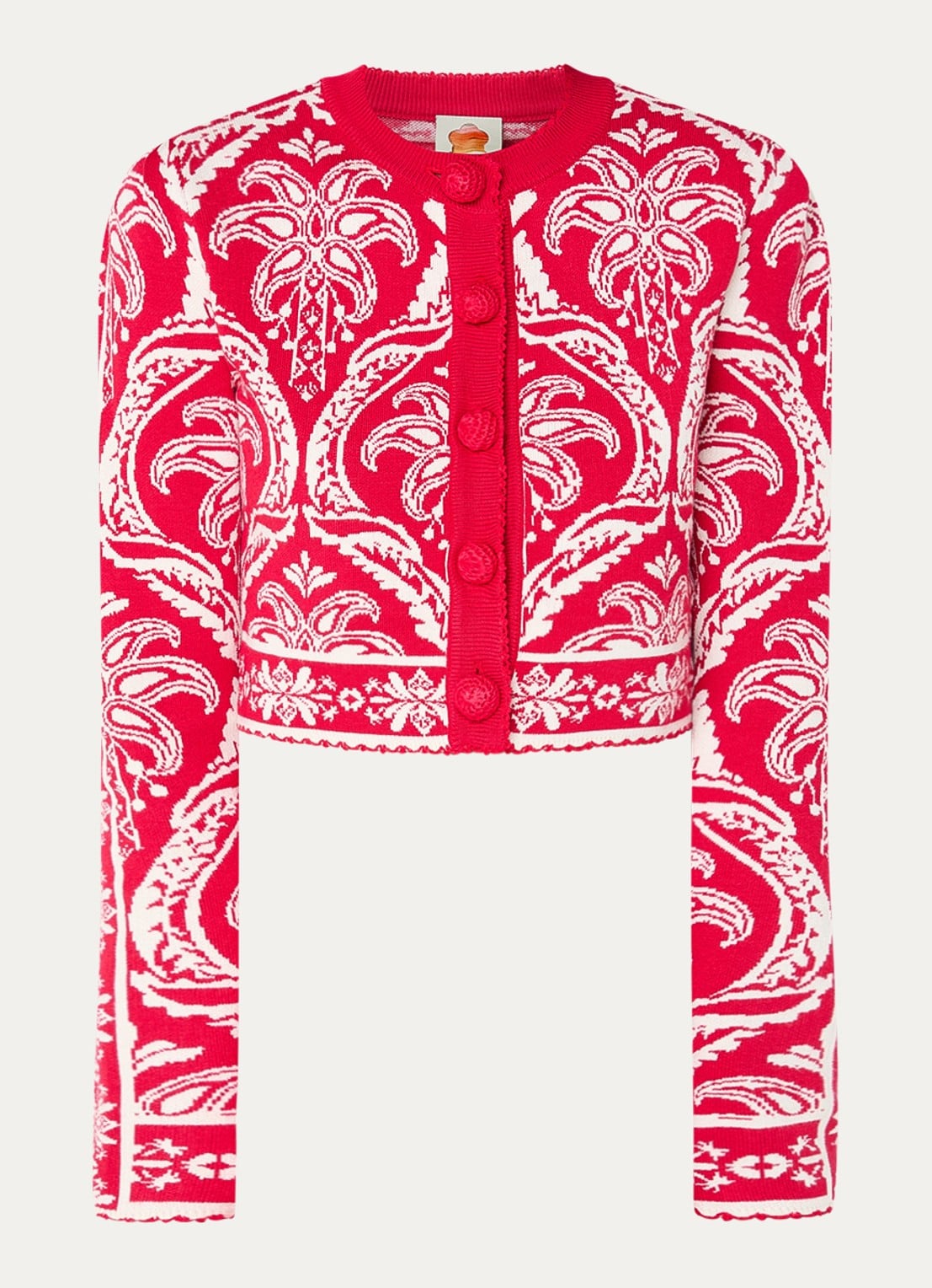 Farm Rio Fijngebreid cropped vest met print - voorkant 3 rood