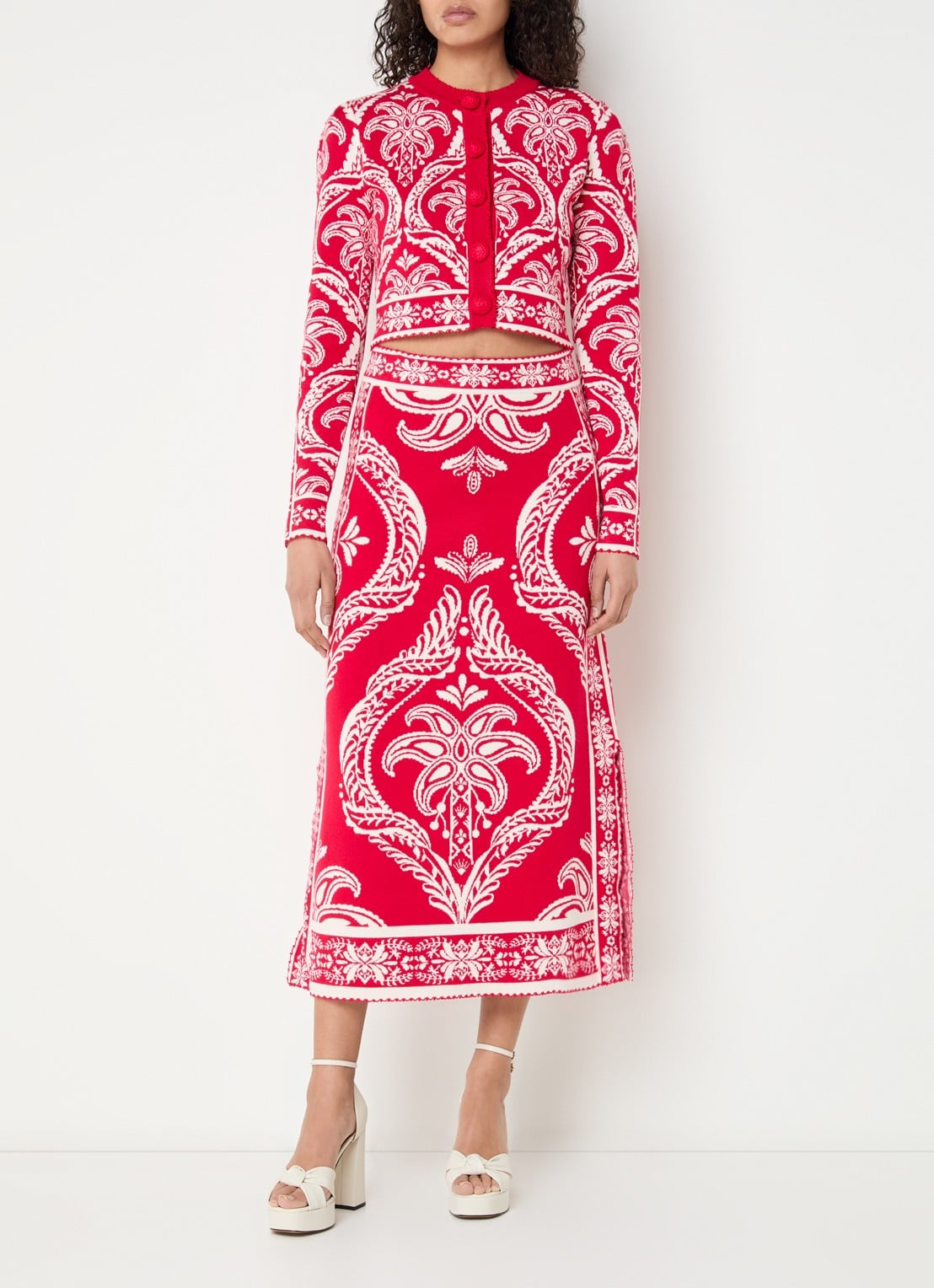 Farm Rio Fijngebreid cropped vest met print - voorkant 4 rood
