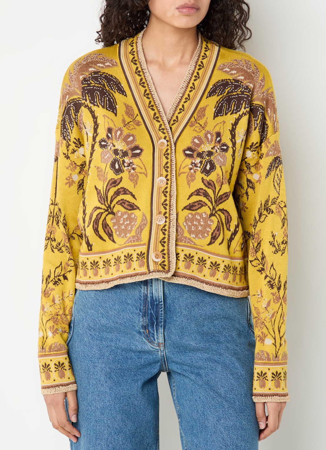 Farm Rio Fijngebreid vest met print - detail 3 geel
