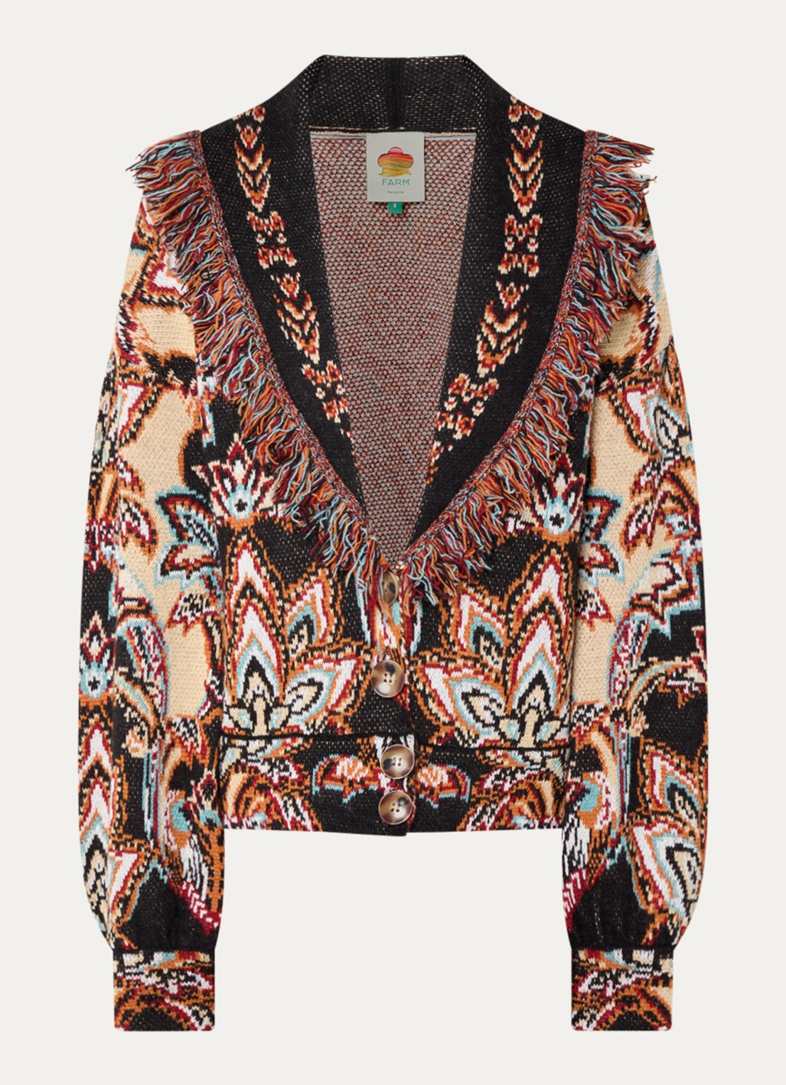 Farm Rio Fijngebreid vest met print - voorkant 2 beige