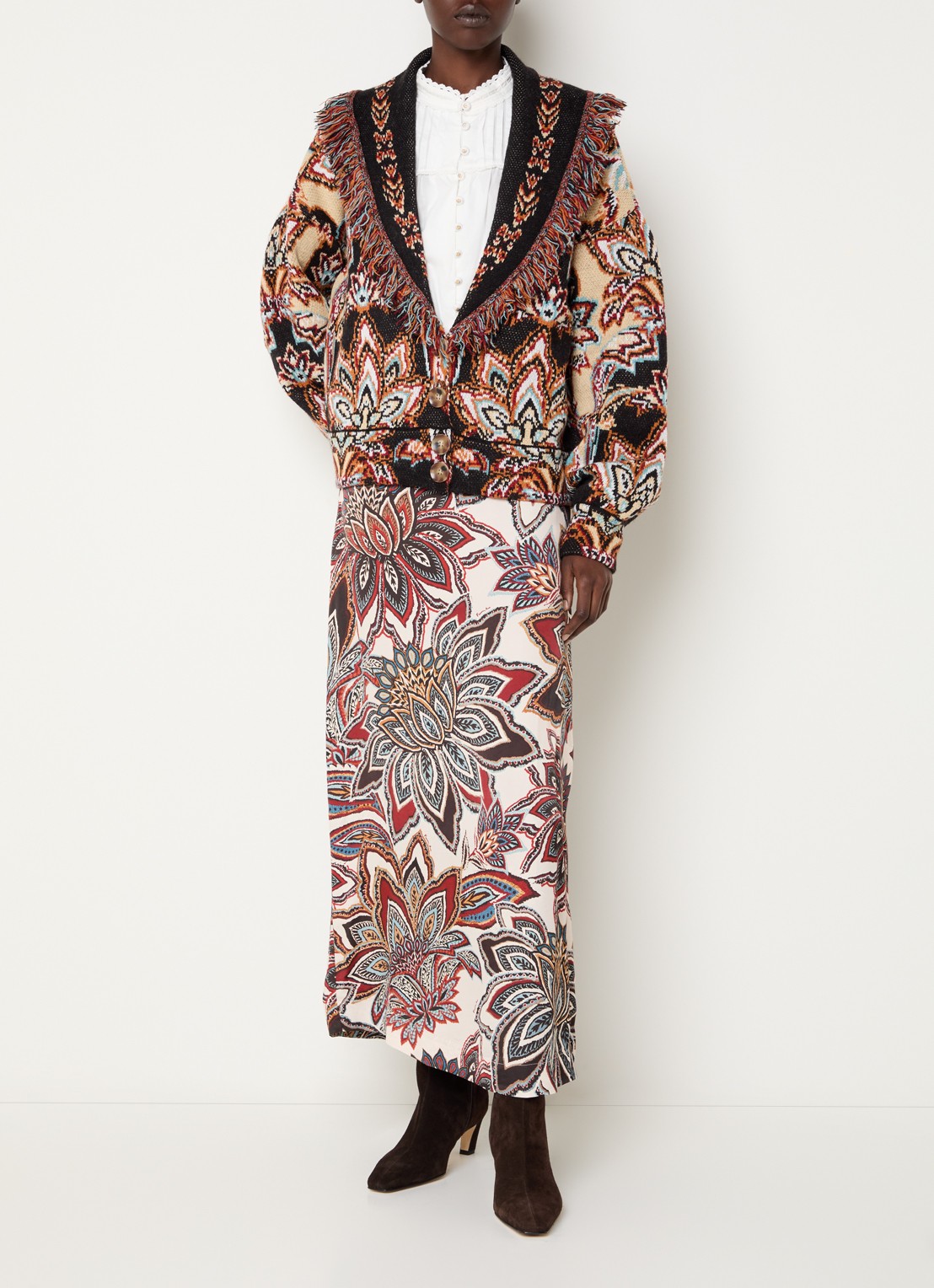 Farm Rio Fijngebreid vest met print - voorkant 3 beige