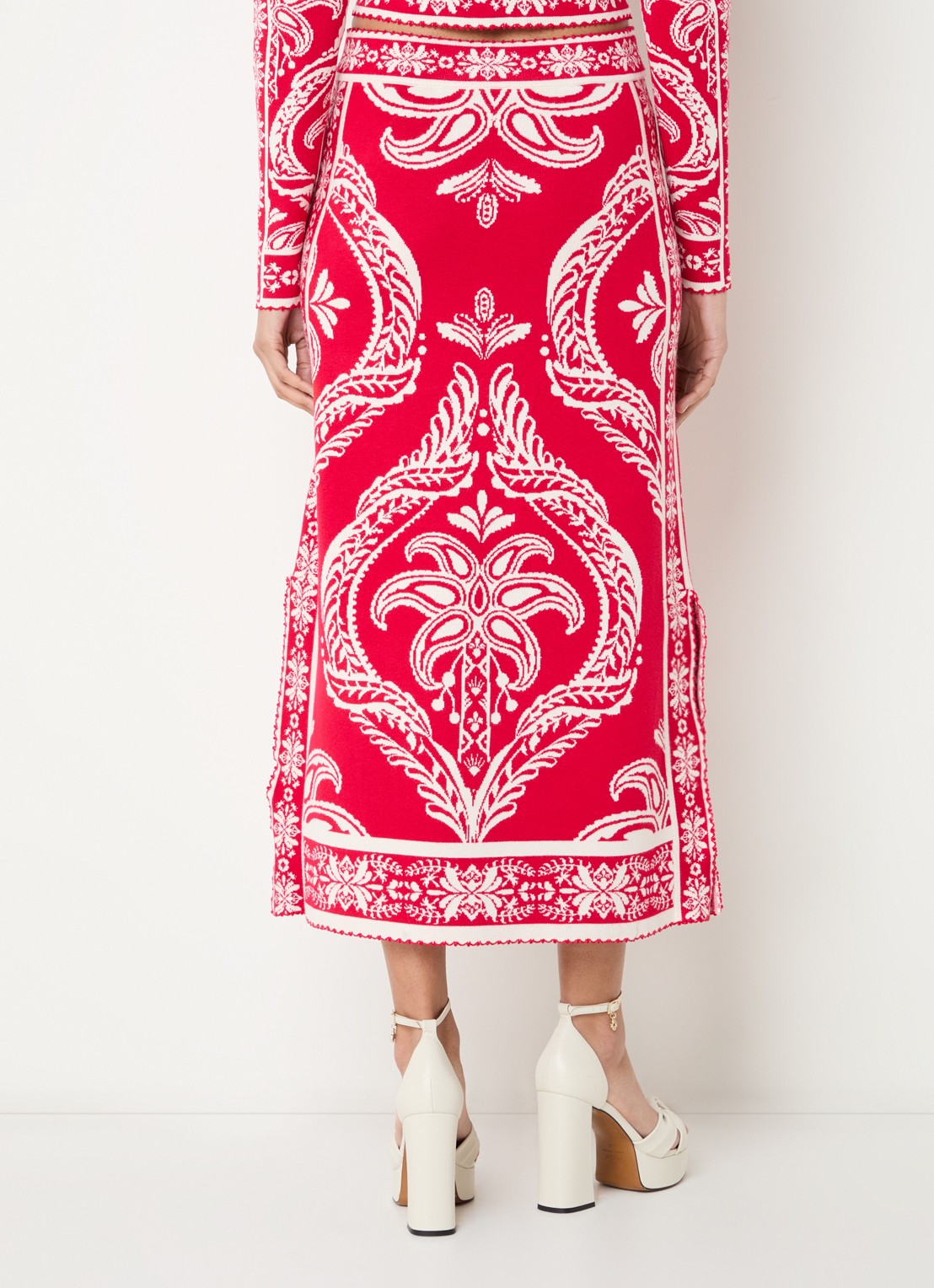 Farm Rio Fijngebreide midi rok met print - achterkant rood