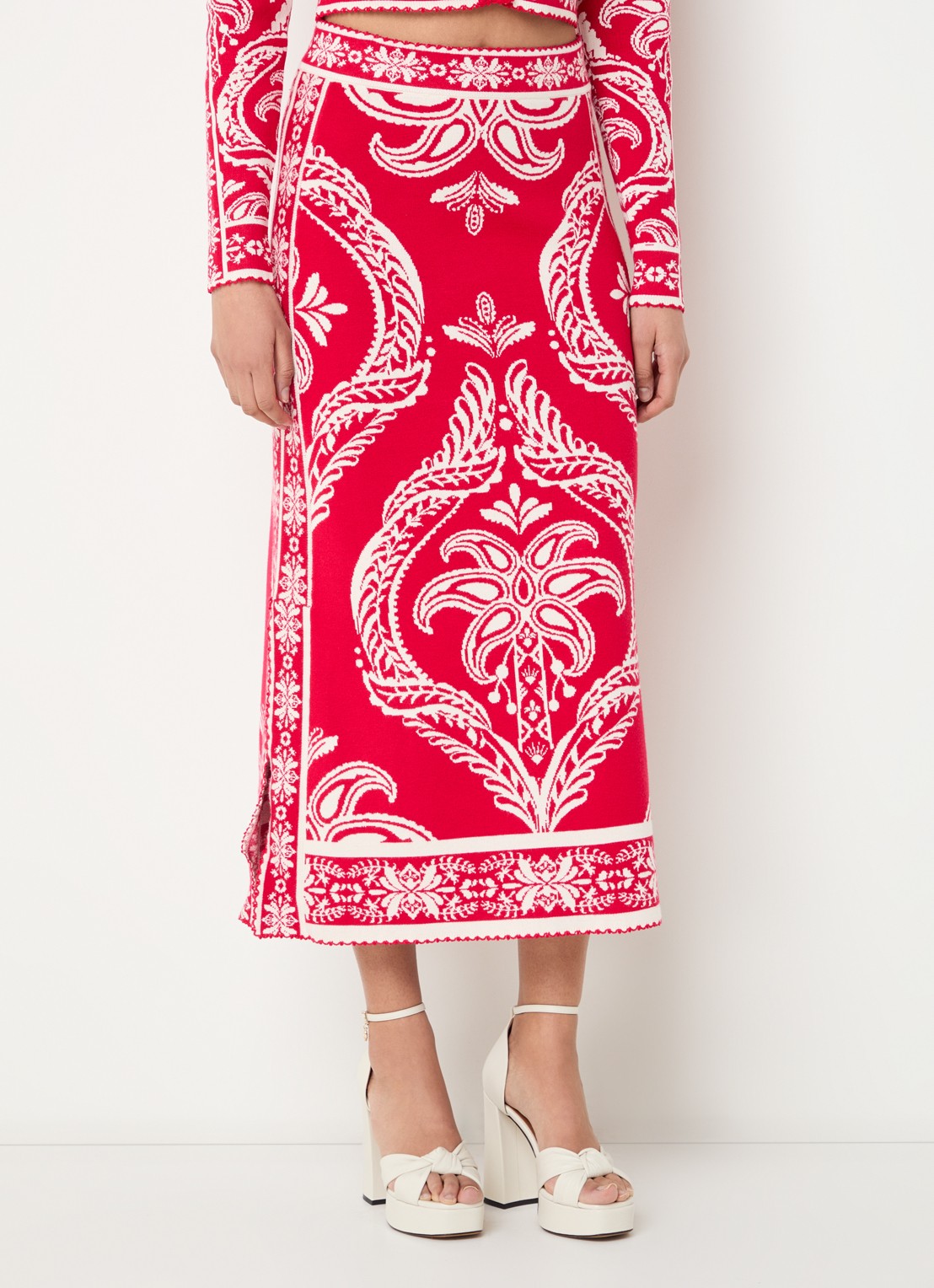 Farm Rio Fijngebreide midi rok met print - detail 4 rood