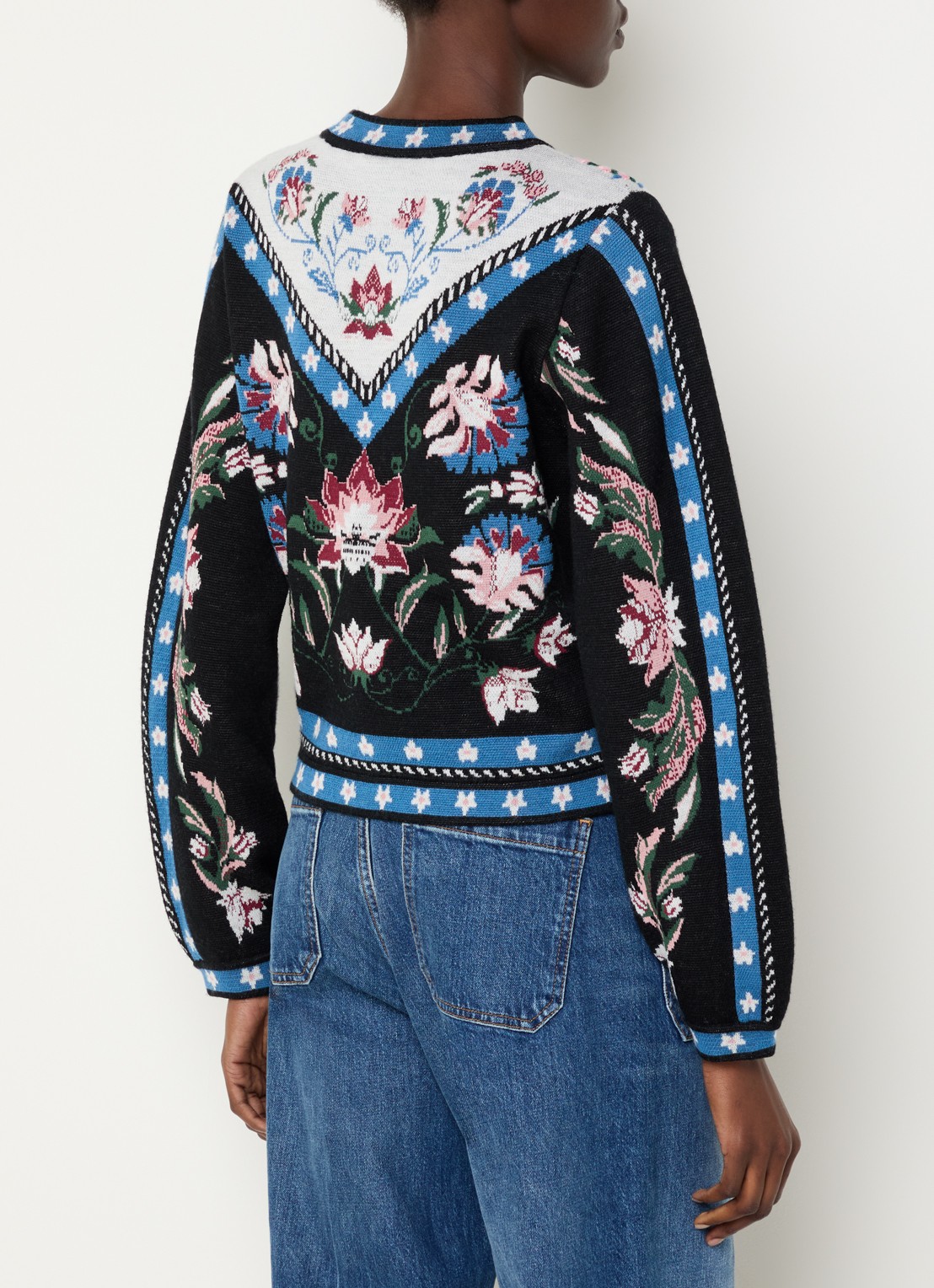 Farm Rio Fijngebreide trui met ingebreide print en ronde hals - achterkant donkerblauw
