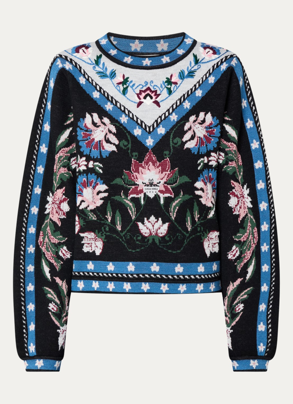 Farm Rio Fijngebreide trui met ingebreide print en ronde hals - voorkant 2 donkerblauw