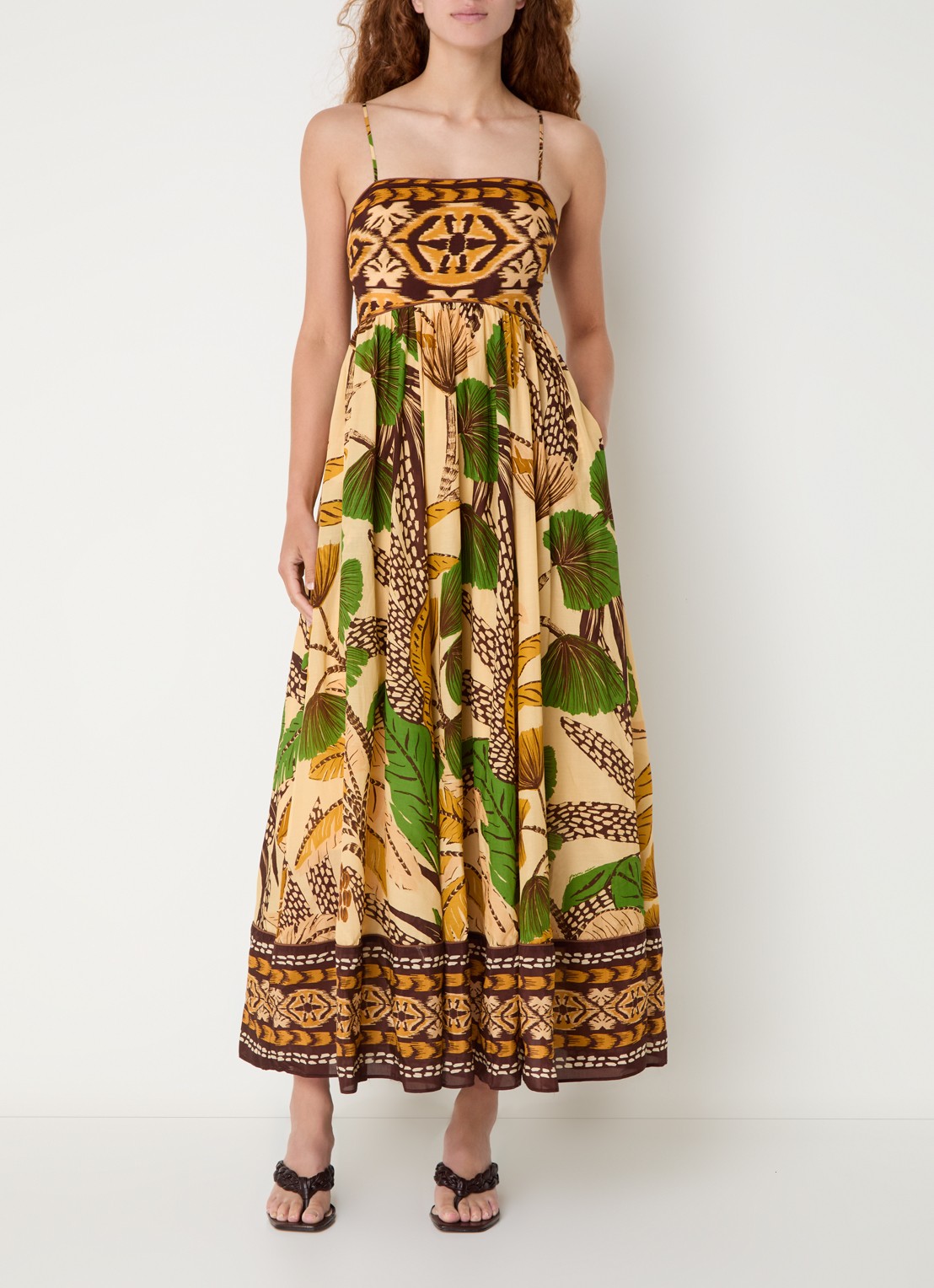 Farm Rio Fiolage maxi jurk met print - detail lichtgeel