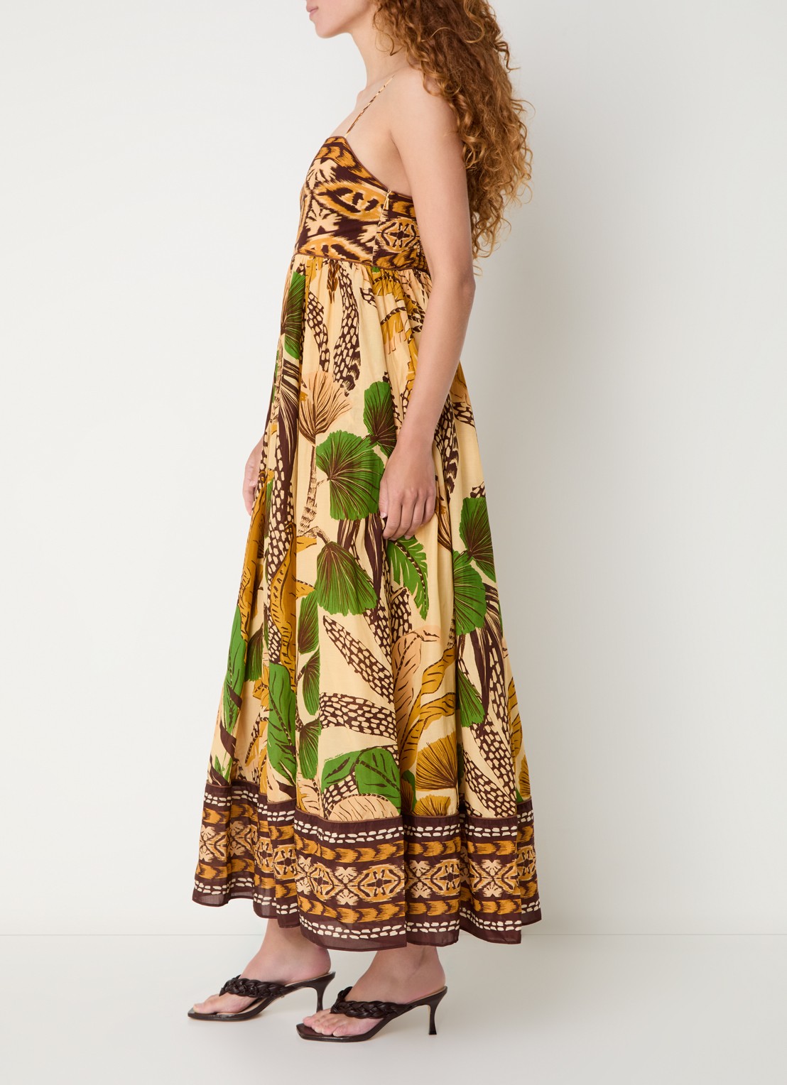 Farm Rio Fiolage maxi jurk met print - voorkant 3 lichtgeel