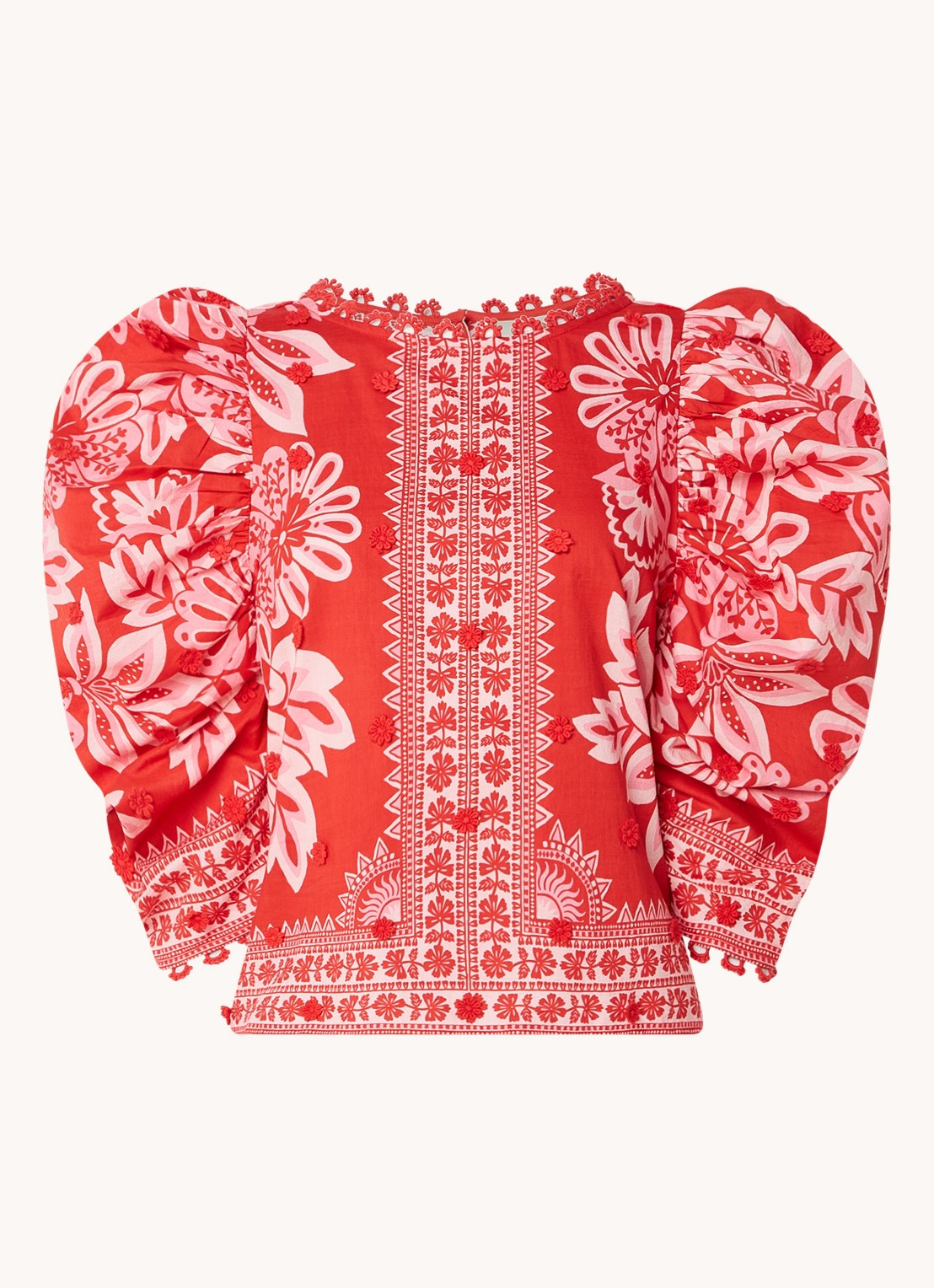 Farm Rio Flora tuniek met print en pofmouw - voorkant 2 koraalrood