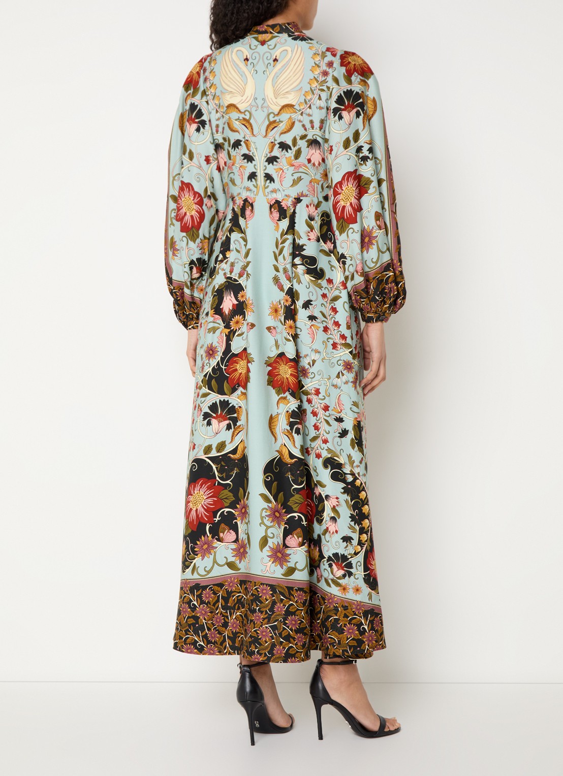 Farm Rio Flower maxi blousejurk met bloemenprint - achterkant lichtblauw
