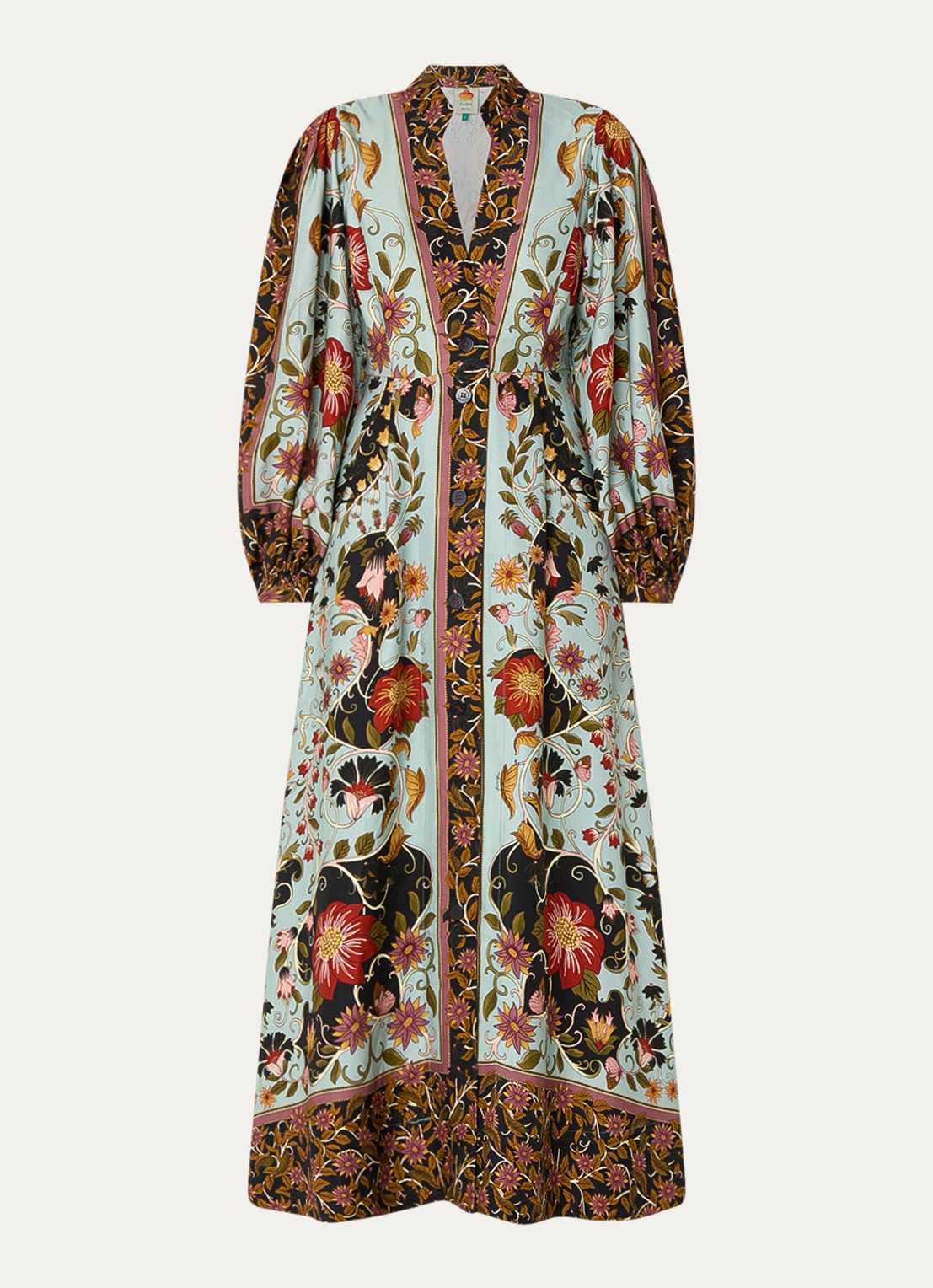 Farm Rio Flower maxi blousejurk met bloemenprint - voorkant 3 lichtblauw