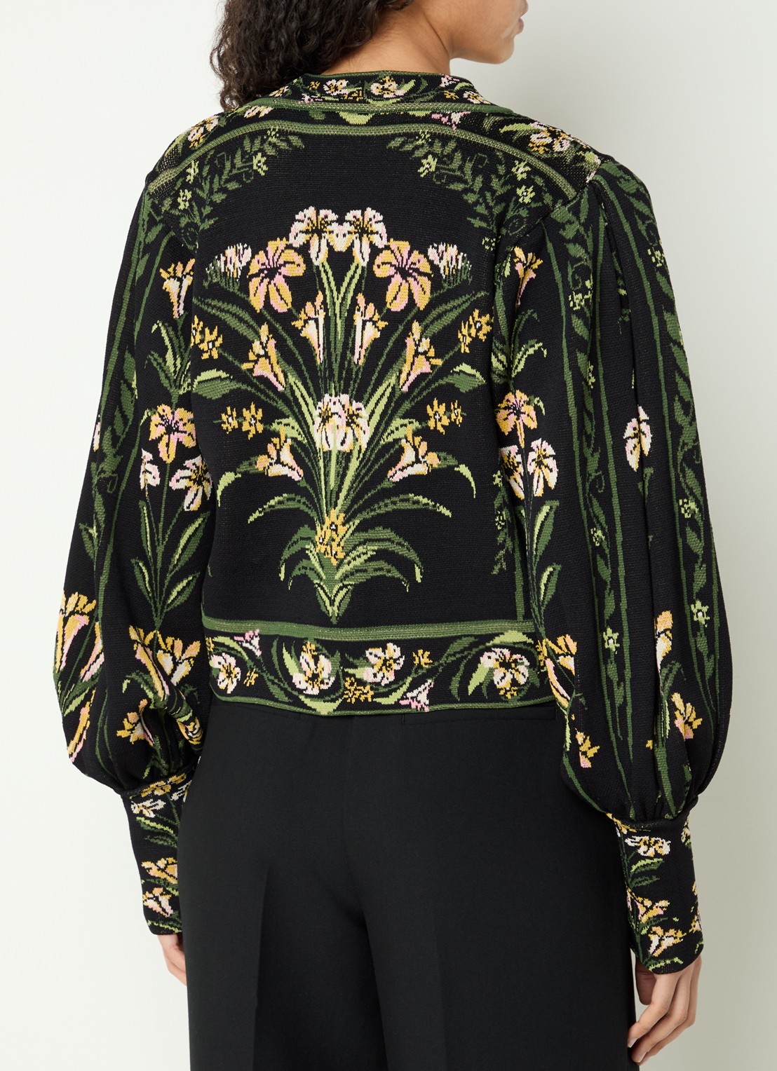 Farm Rio Flowers Arch fijngebreid vest met bloemenprint - achterkant 3 legergroen