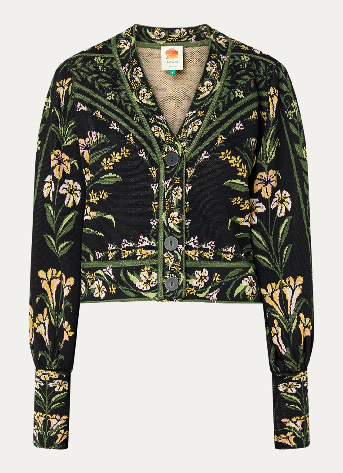 Farm Rio Flowers Arch fijngebreid vest met bloemenprint - voorkant legergroen