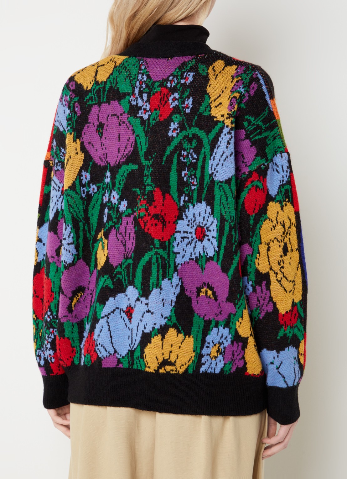 Farm Rio Flowers Banana fijngebreid vest in wolblend met ingebreid patroon - achterkant zwart