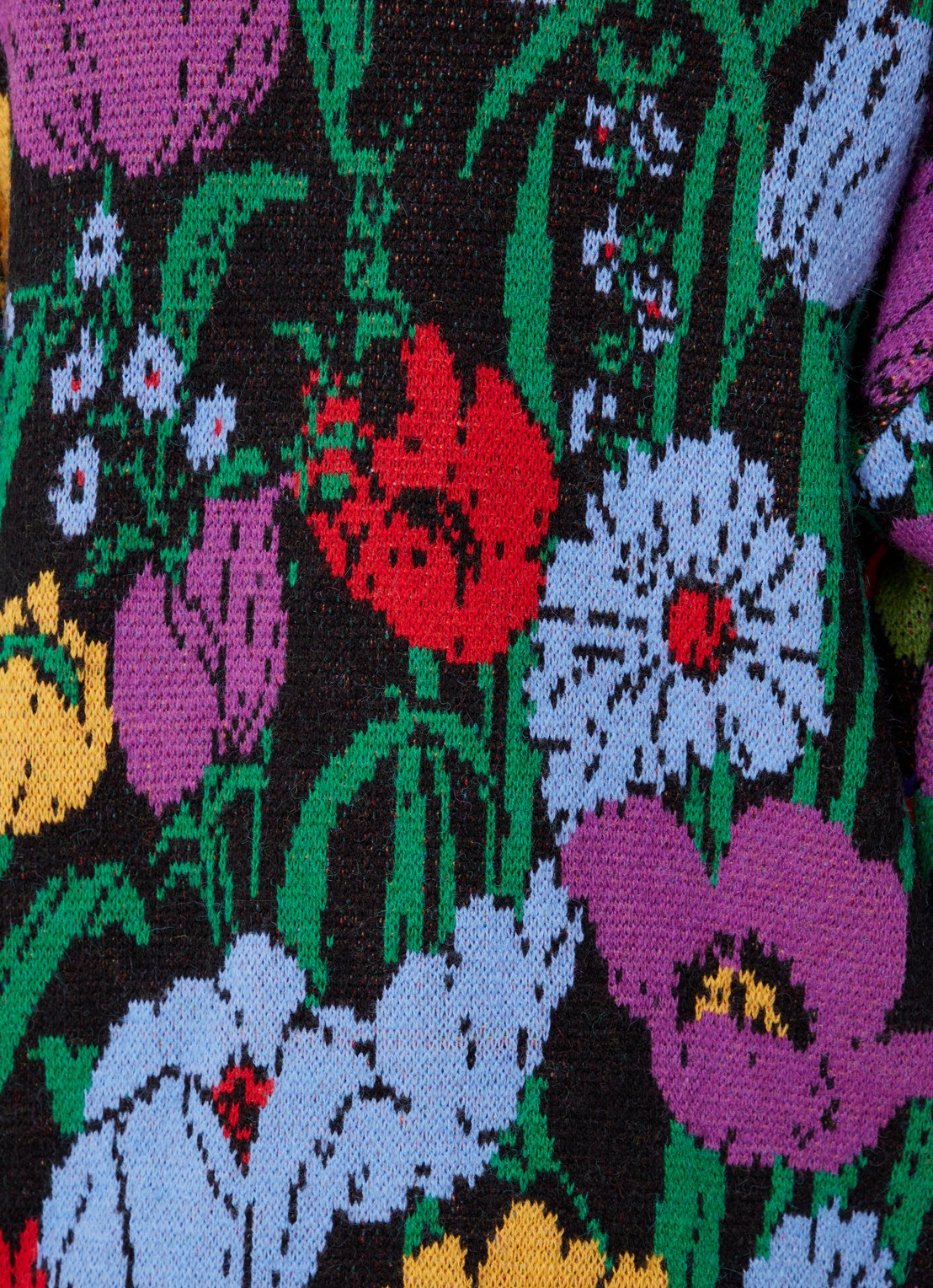 Farm Rio Flowers Banana fijngebreid vest in wolblend met ingebreid patroon - detail 5 zwart