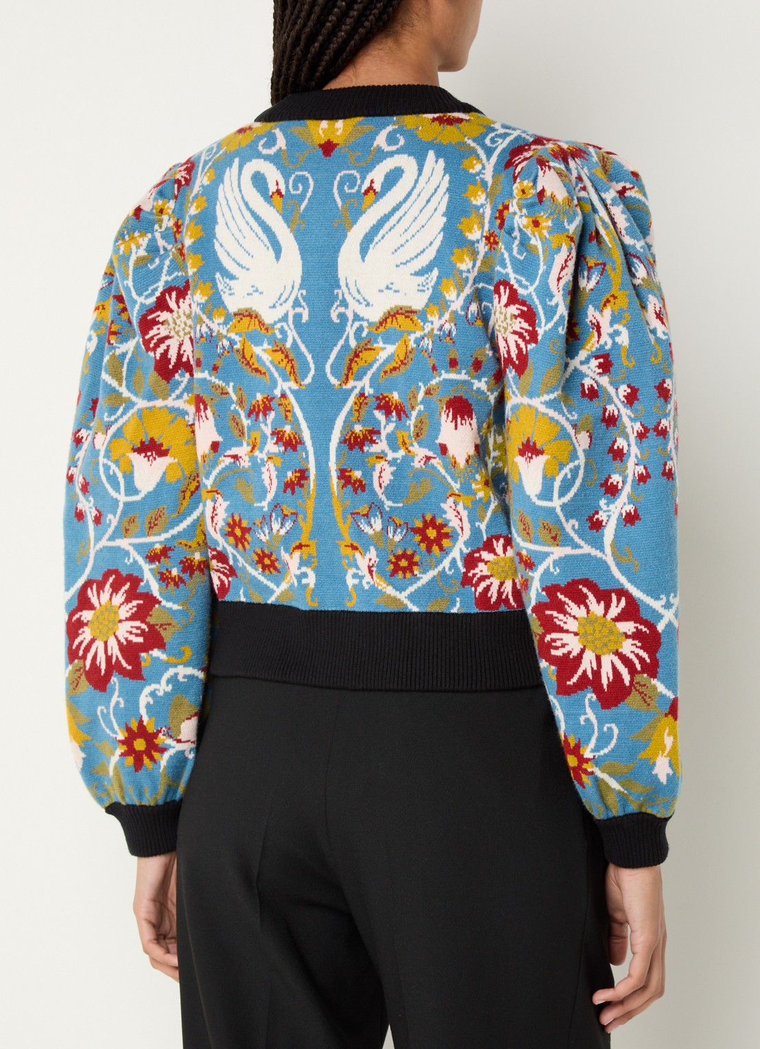 Farm Rio Flowing fijngebreid vest met bloemenprint - achterkant blauw