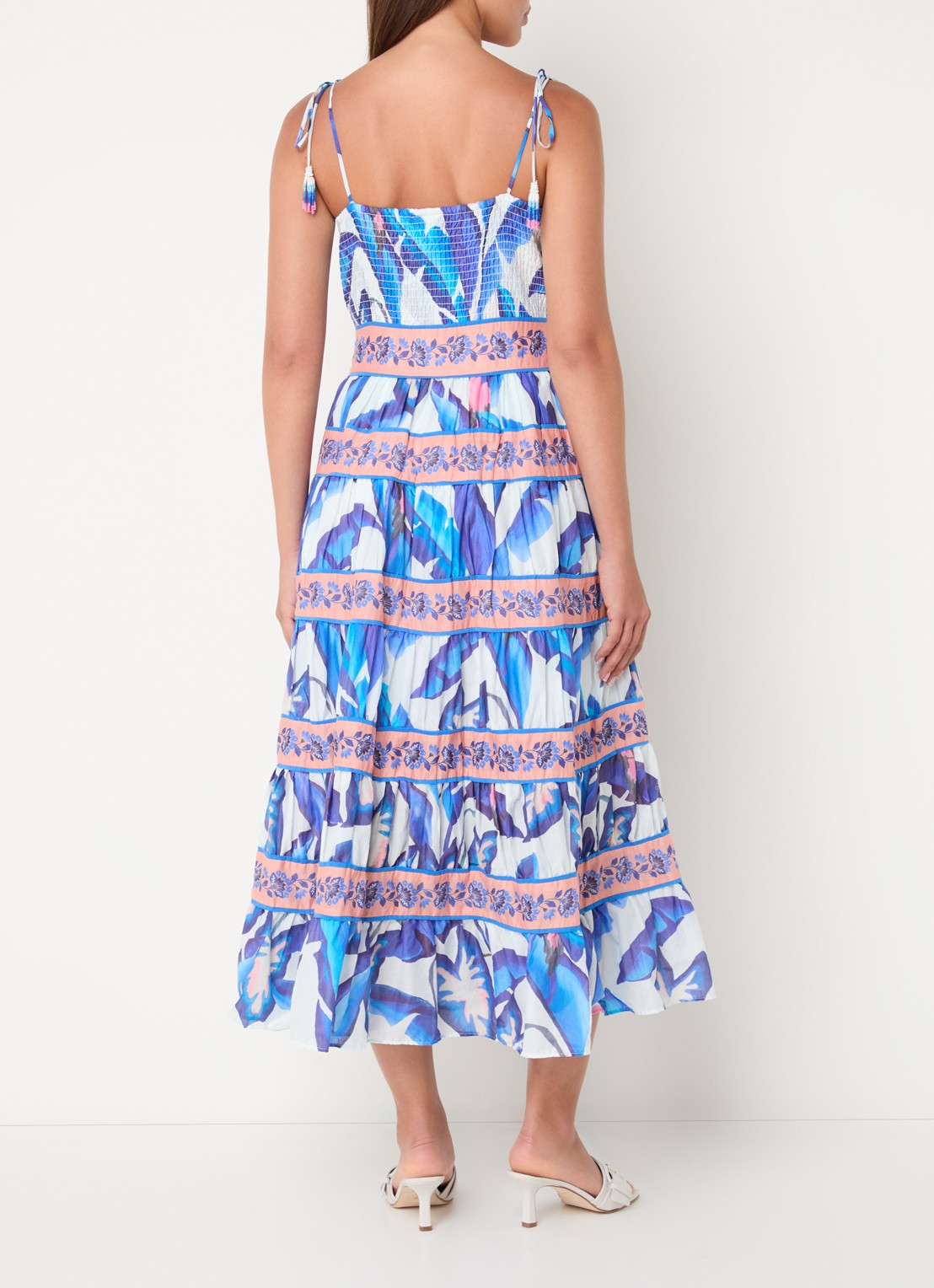 Farm Rio Foliage midi jurk met print en volant - achterkant blauw