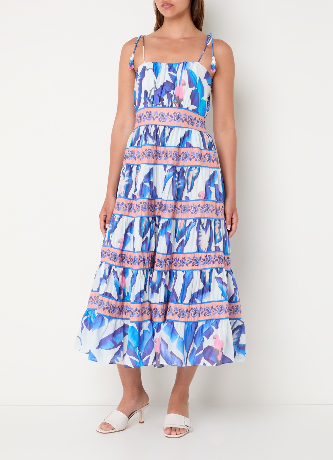 Farm Rio Foliage midi jurk met print en volant - detail 4 blauw