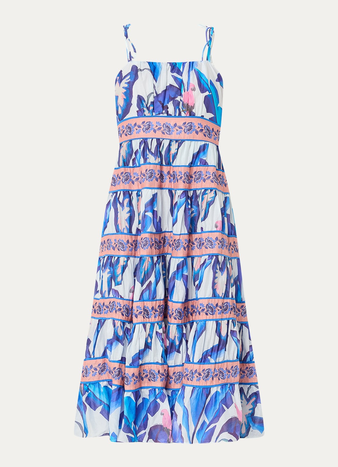 Farm Rio Foliage midi jurk met print en volant - voorkant 2 blauw