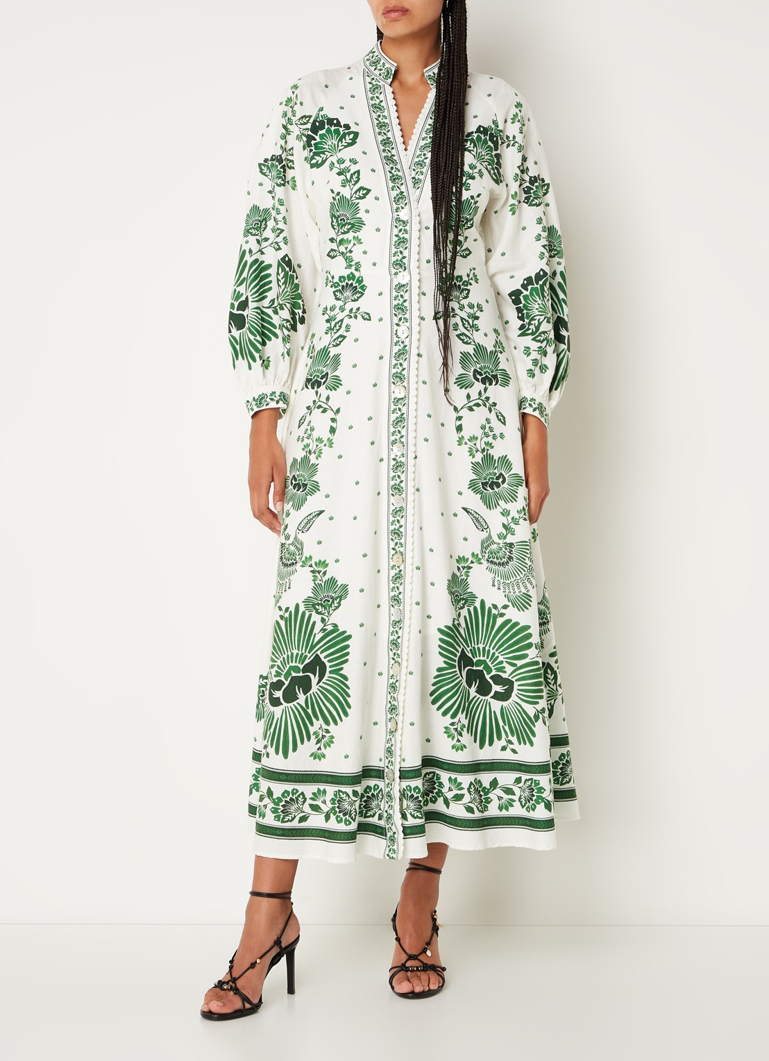 Farm Rio Forest Soul midi blousejurk met bloemenprint - detail 4 donkergroen