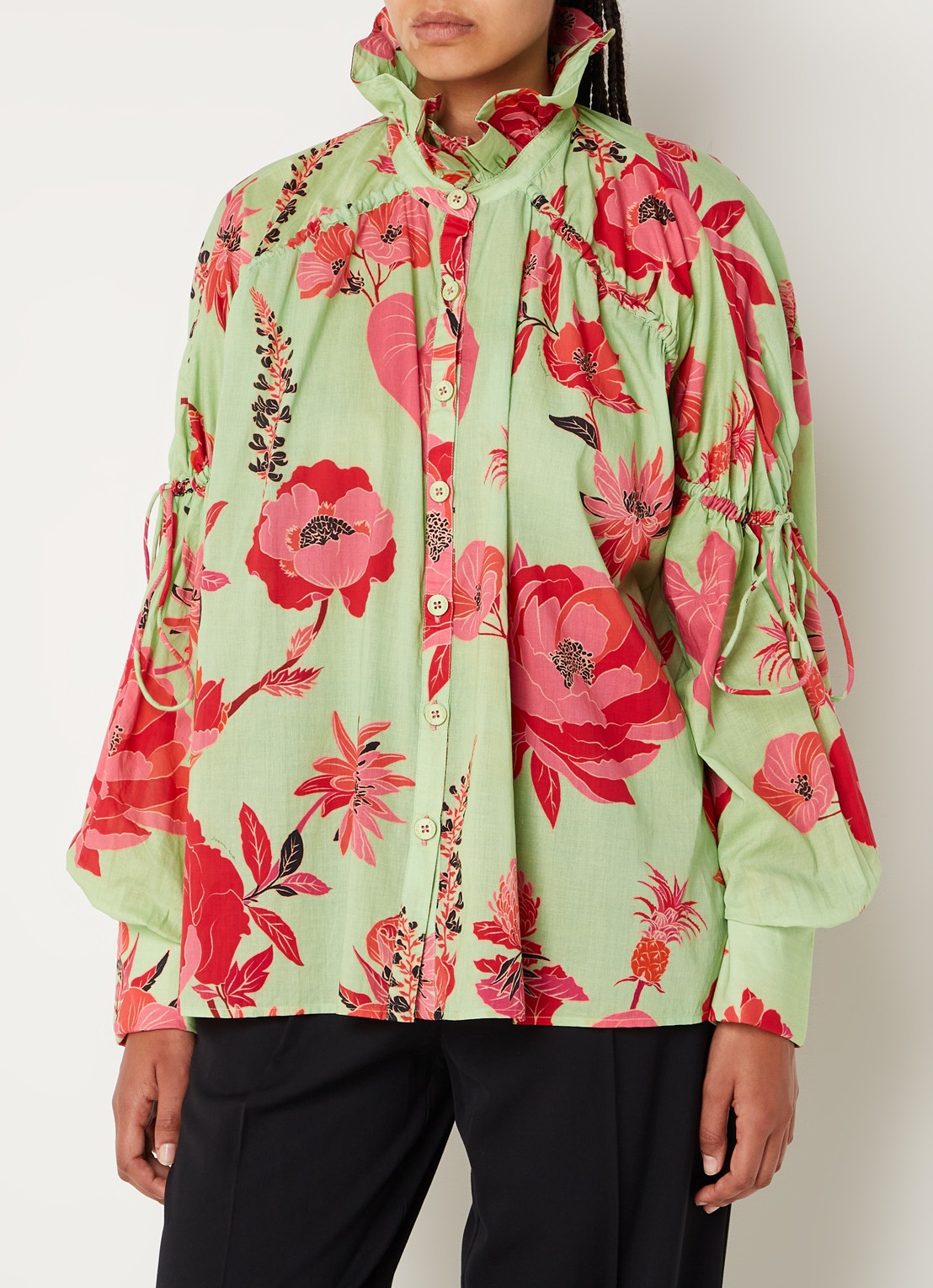 Farm Rio Fresh Garden blouse met bloemenprint - detail 4 lichtgroen