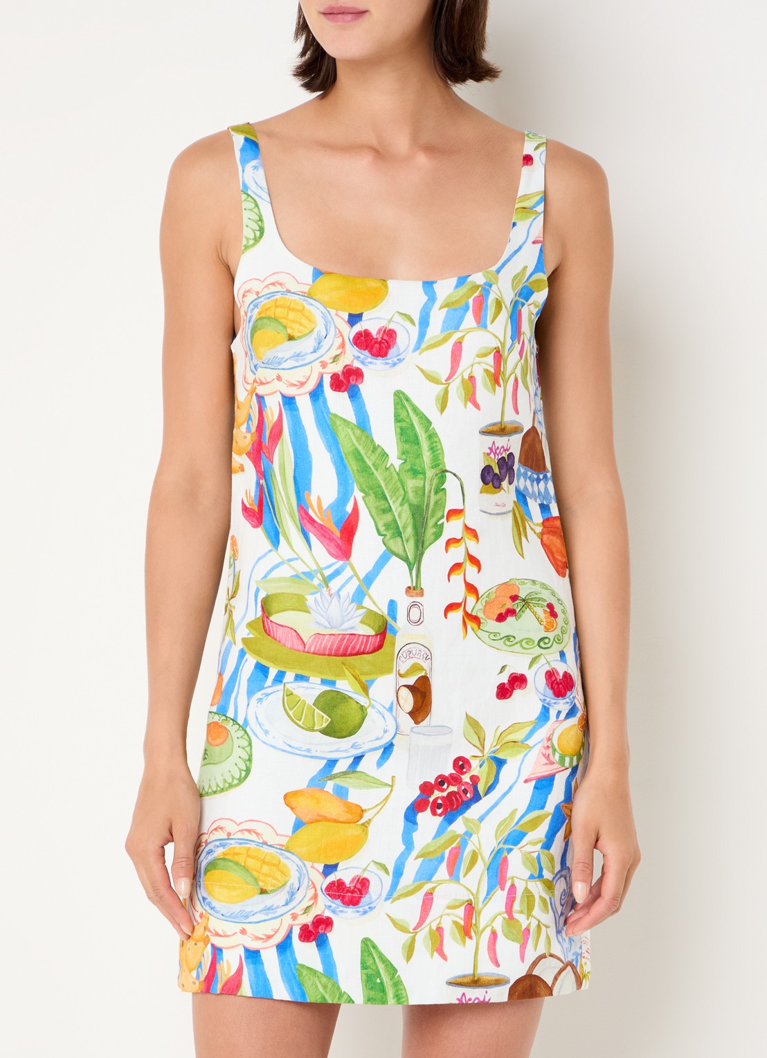 Farm Rio Fresh Table mini jurk van linnen met print - detail 2 gebroken wit