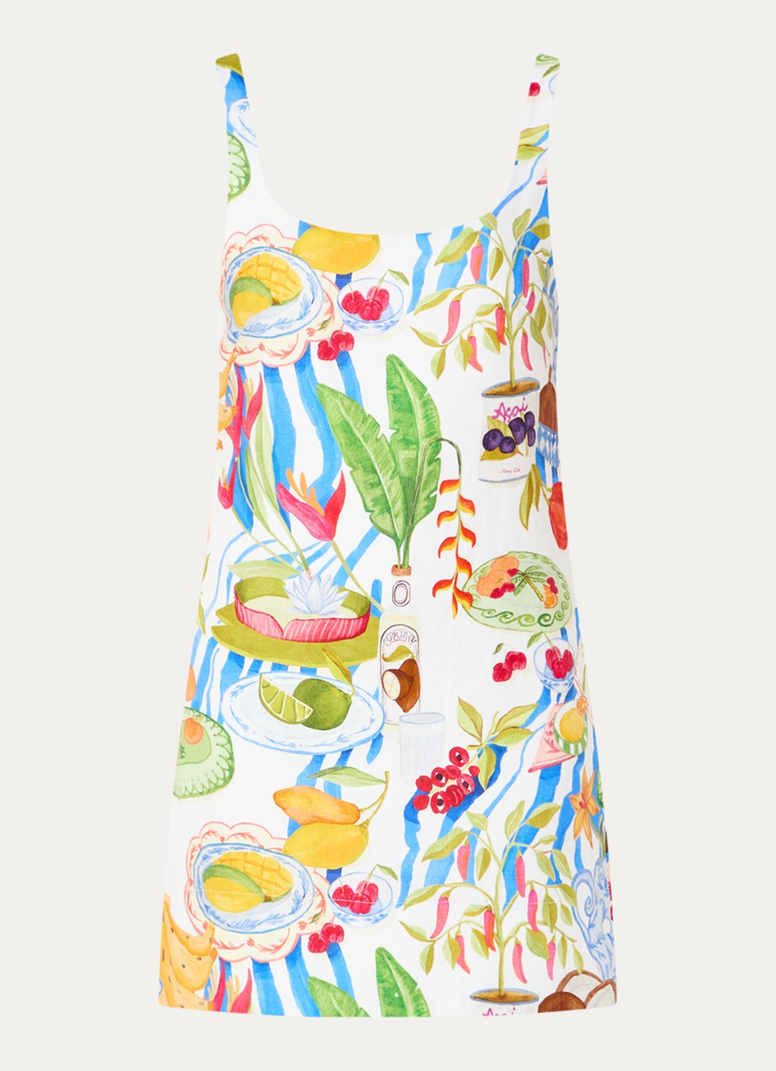 Farm Rio Fresh Table mini jurk van linnen met print - voorkant 3 gebroken wit