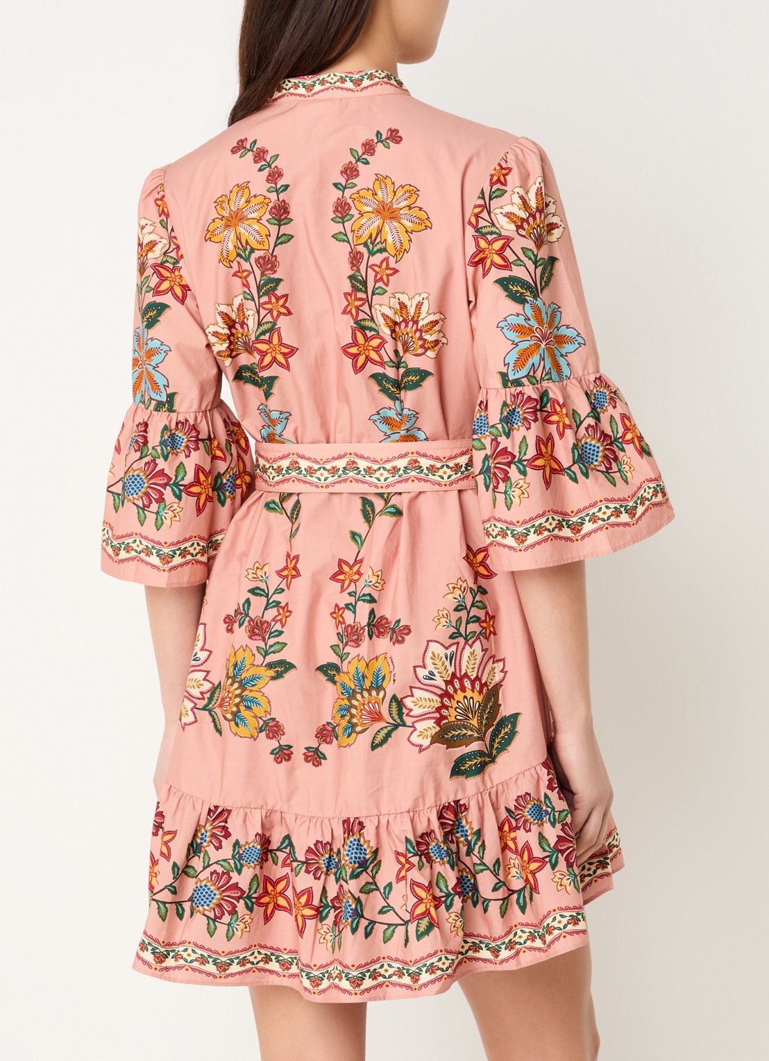 Farm Rio Garden Delight mini jurk met bloemenprint en ceintuur - achterkant 2 oudroze