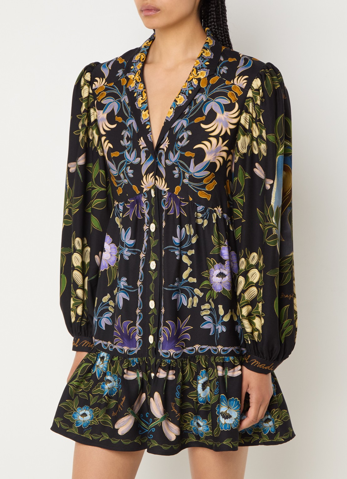 Farm Rio Garden mini blousejurk met bloemenprint - detail 4 zwart