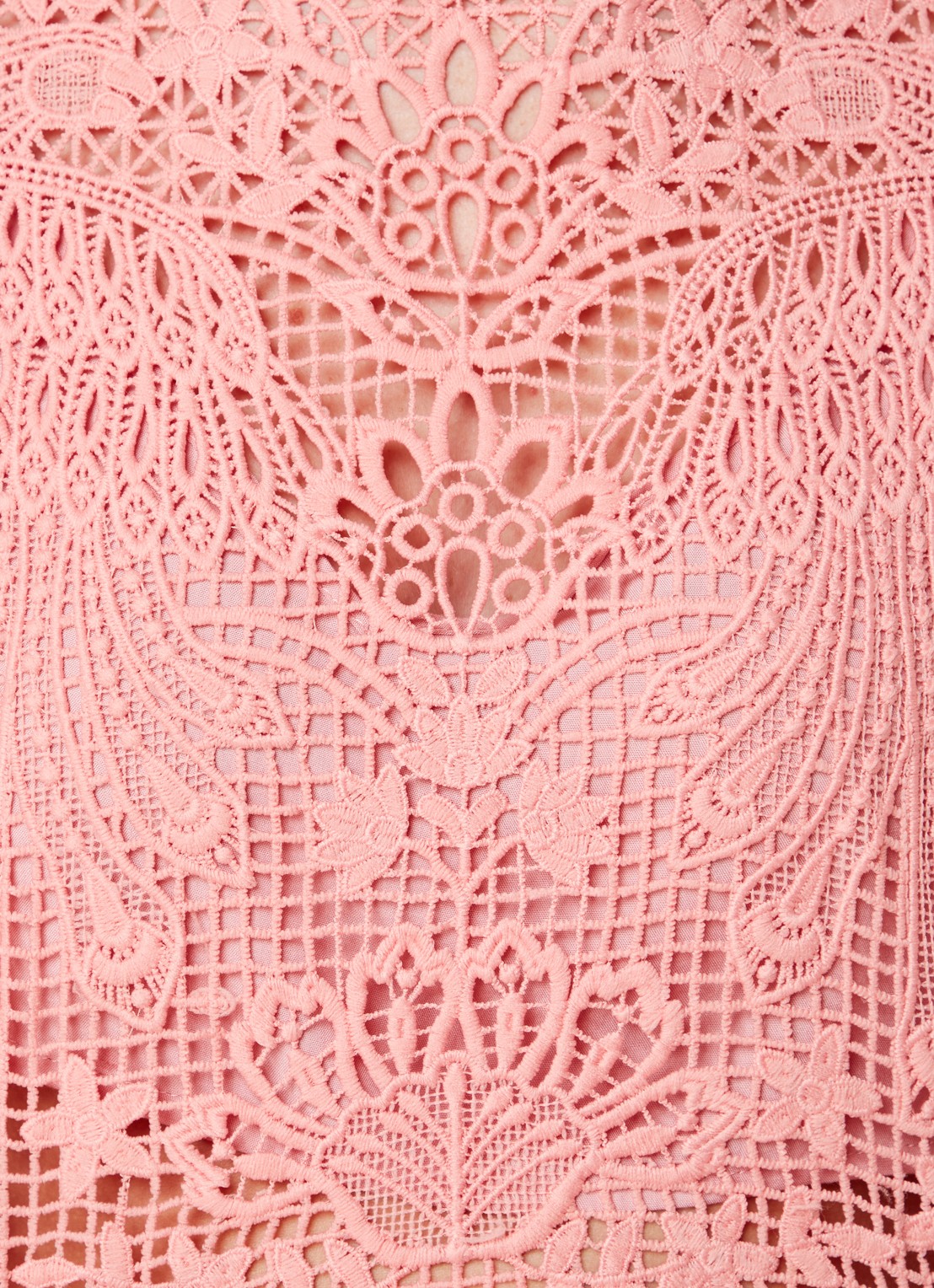 Farm Rio Guipure crop top van broderie met ballonmouw - detail 5 zalmroze