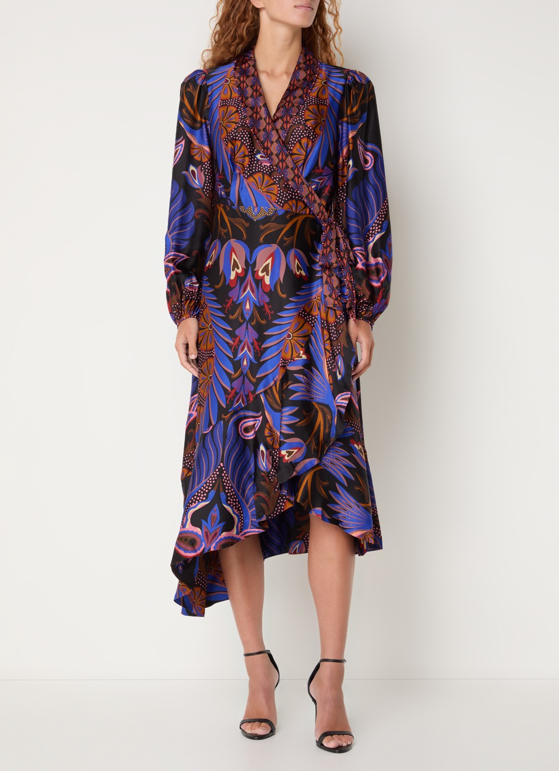 Farm Rio Heart midi wikkeljurk met print - detail 4 kobaltblauw