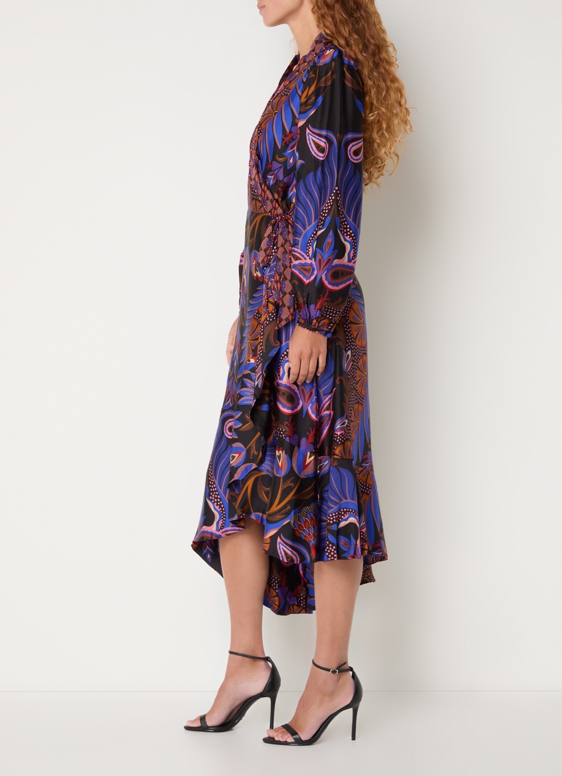 Farm Rio Heart midi wikkeljurk met print - voorkant 2 kobaltblauw