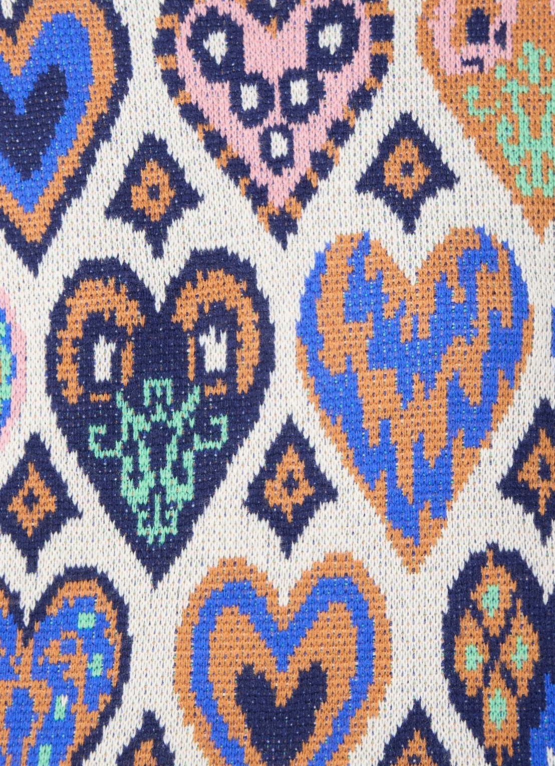 Farm Rio Hearts fijngebreide trui in merino wolblend met ingebreid patroon - detail 5 creme